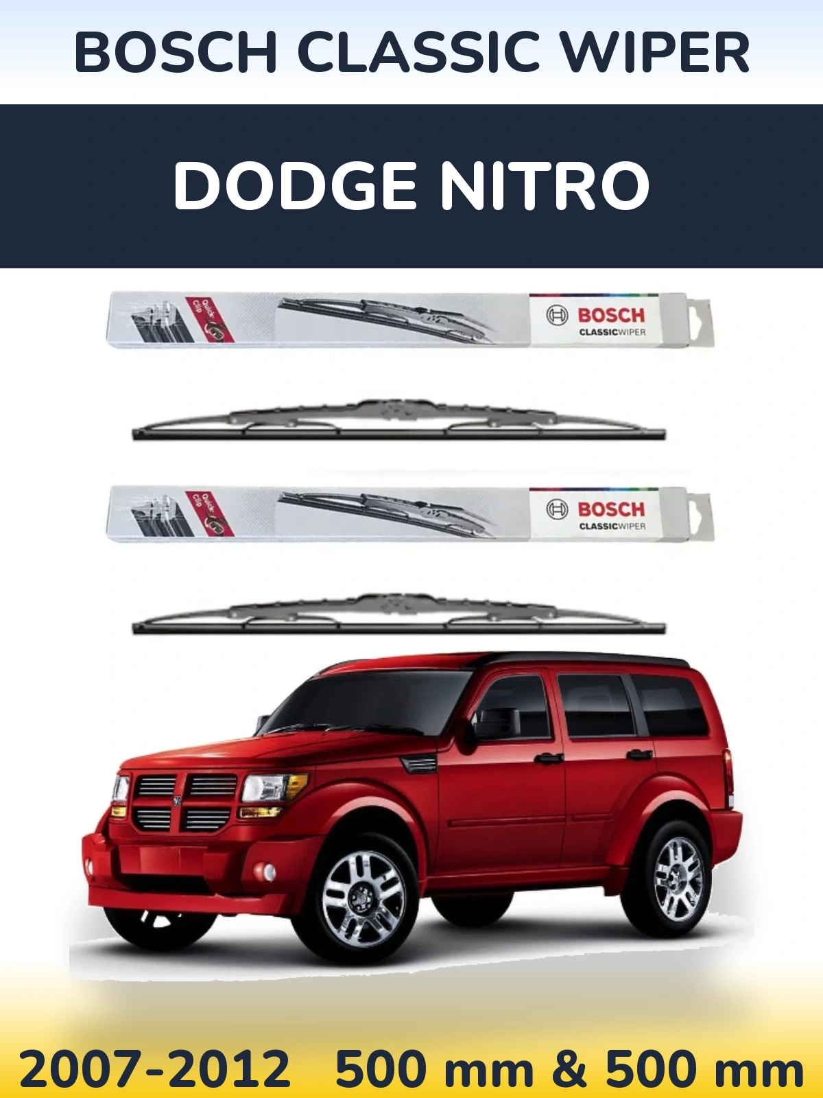 Sada předních stěračů BOSCH Classic Wiper 500 a 500 mm pro Dodge Nitro 2007-2012
