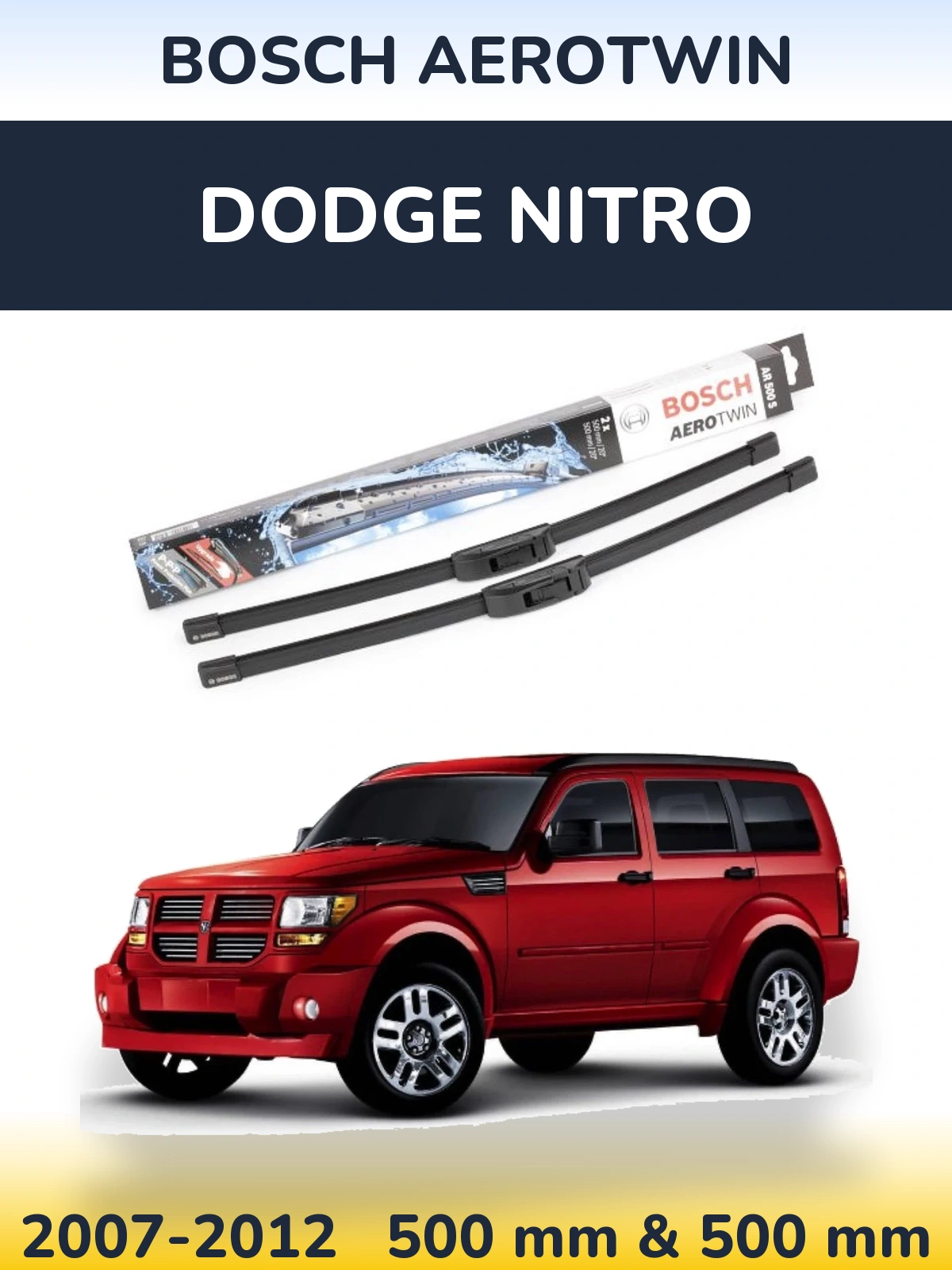 Sada předních stěračů BOSCH AeroTwin 500 a 500 mm pro Dodge Nitro 2007-2012