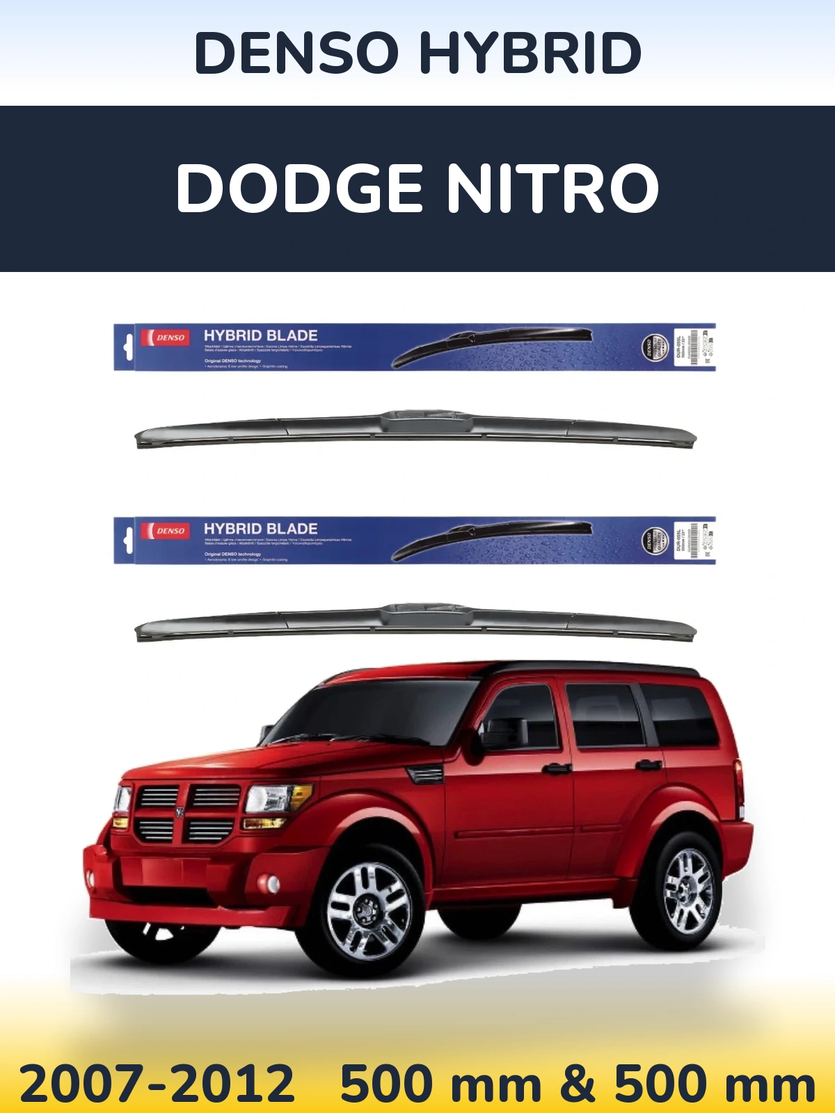 Sada předních stěračů Denso Hybrid 500 a 500 mm pro Dodge Nitro 2007-2012
