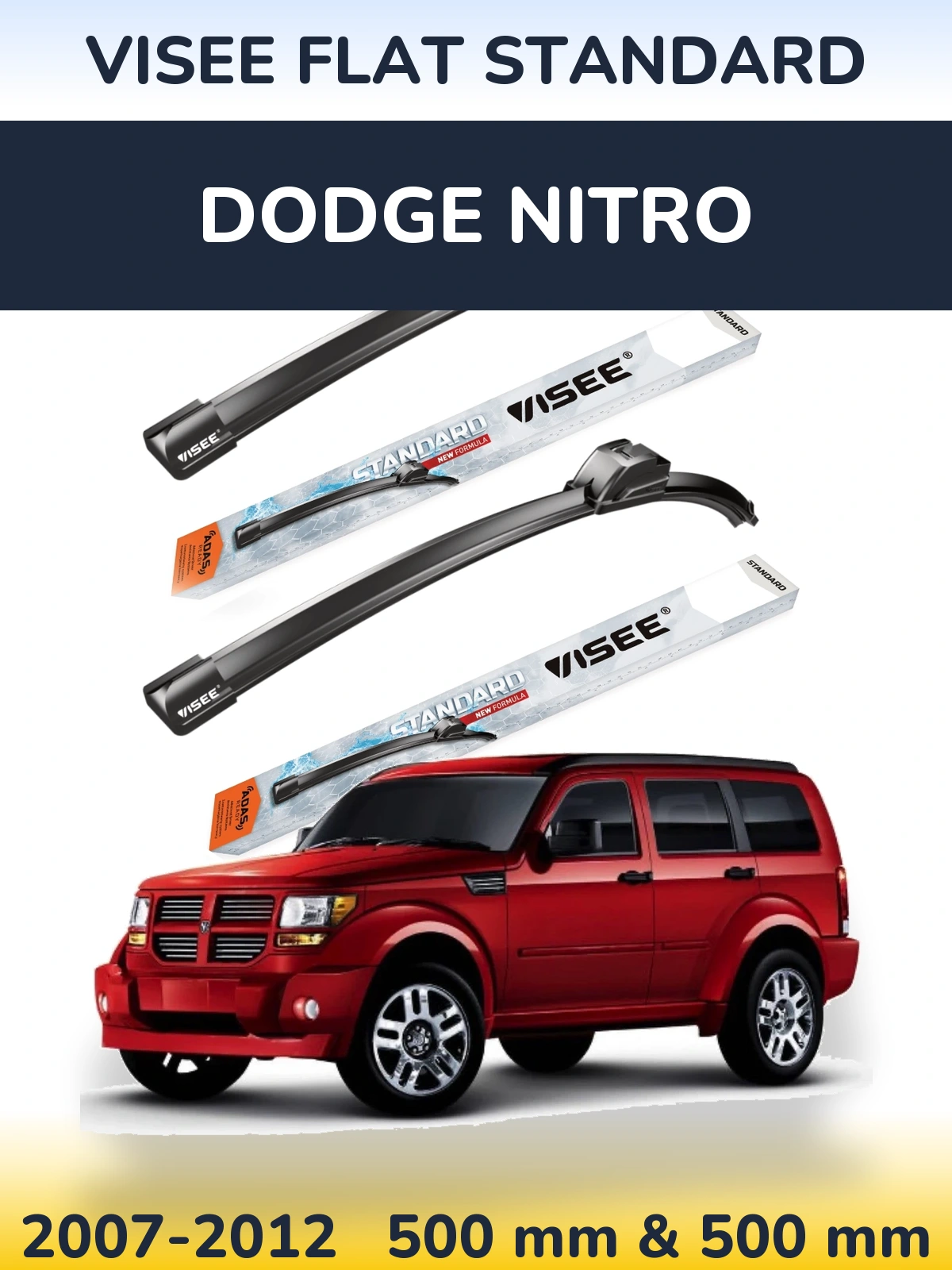 Sada předních stěračů VISEE FLAT STANDARD 500 a 500 mm pro Dodge Nitro 2007-2012
