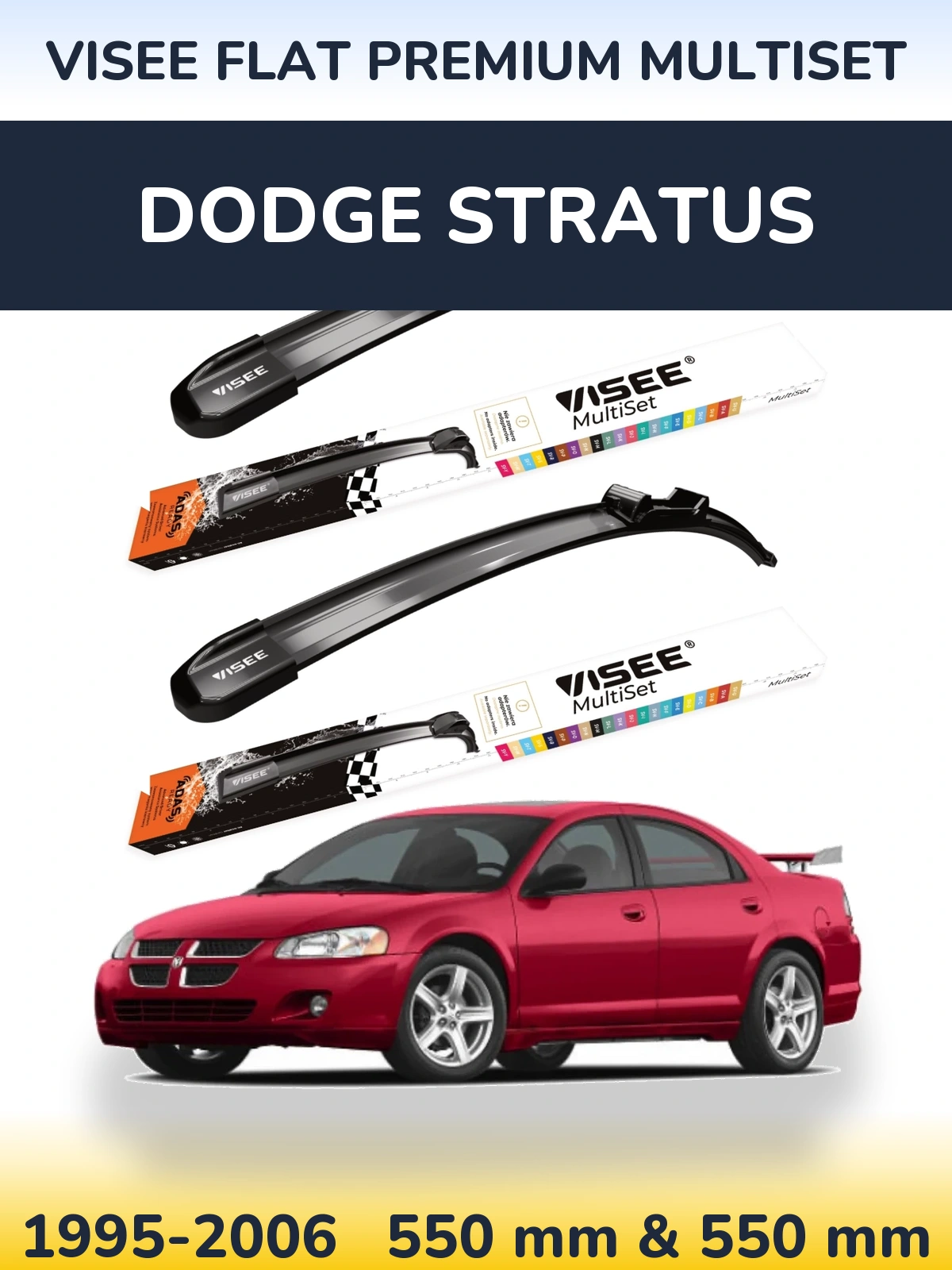 Sada předních stěračů VISEE FLAT PREMIUM MultiSet 550 a 550 mm pro Dodge Stratus 1995-2006