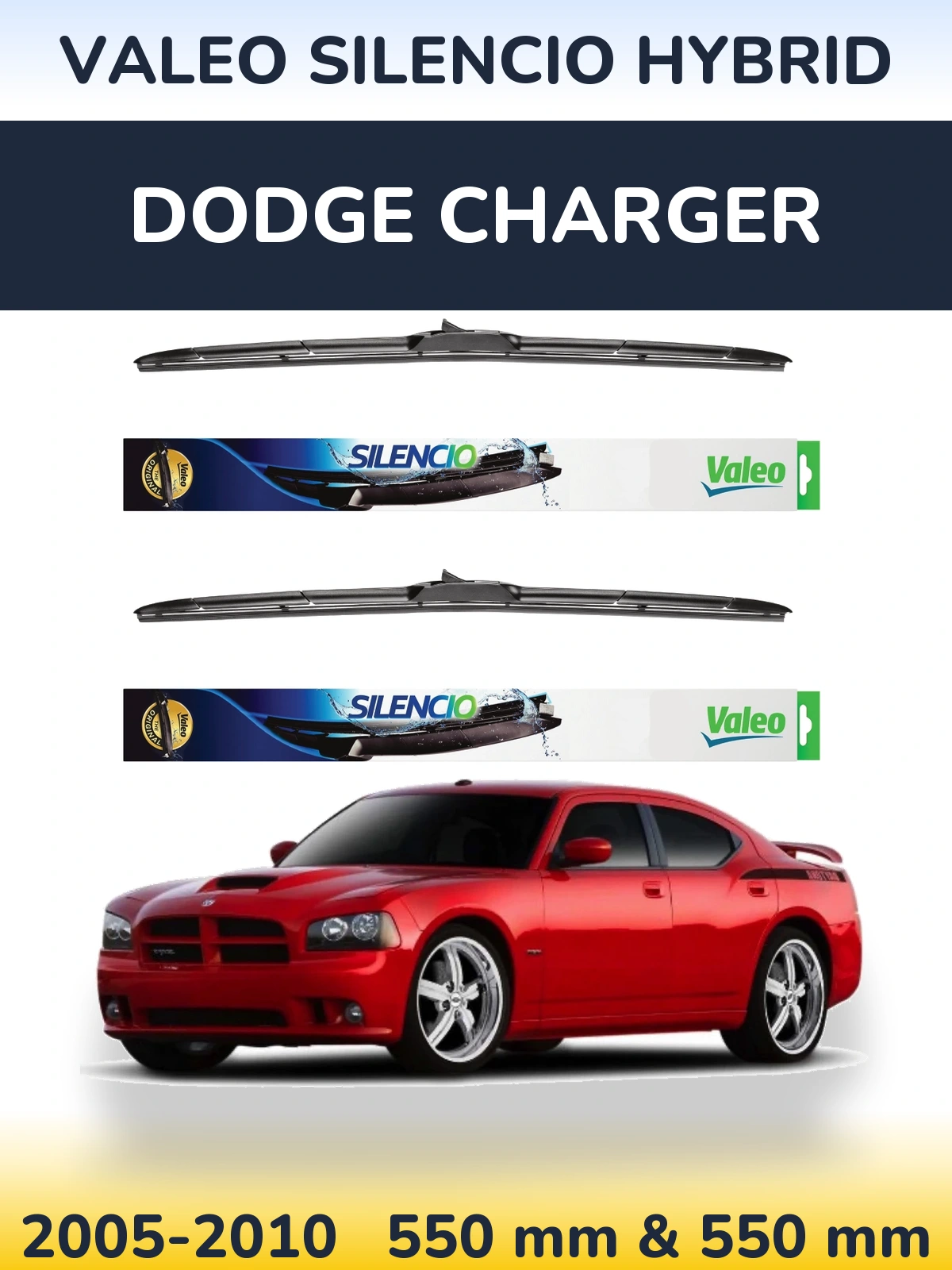 Sada předních stěračů Valeo Silencio Hybrid 550 a 550 mm pro Dodge Charger 2005-2010