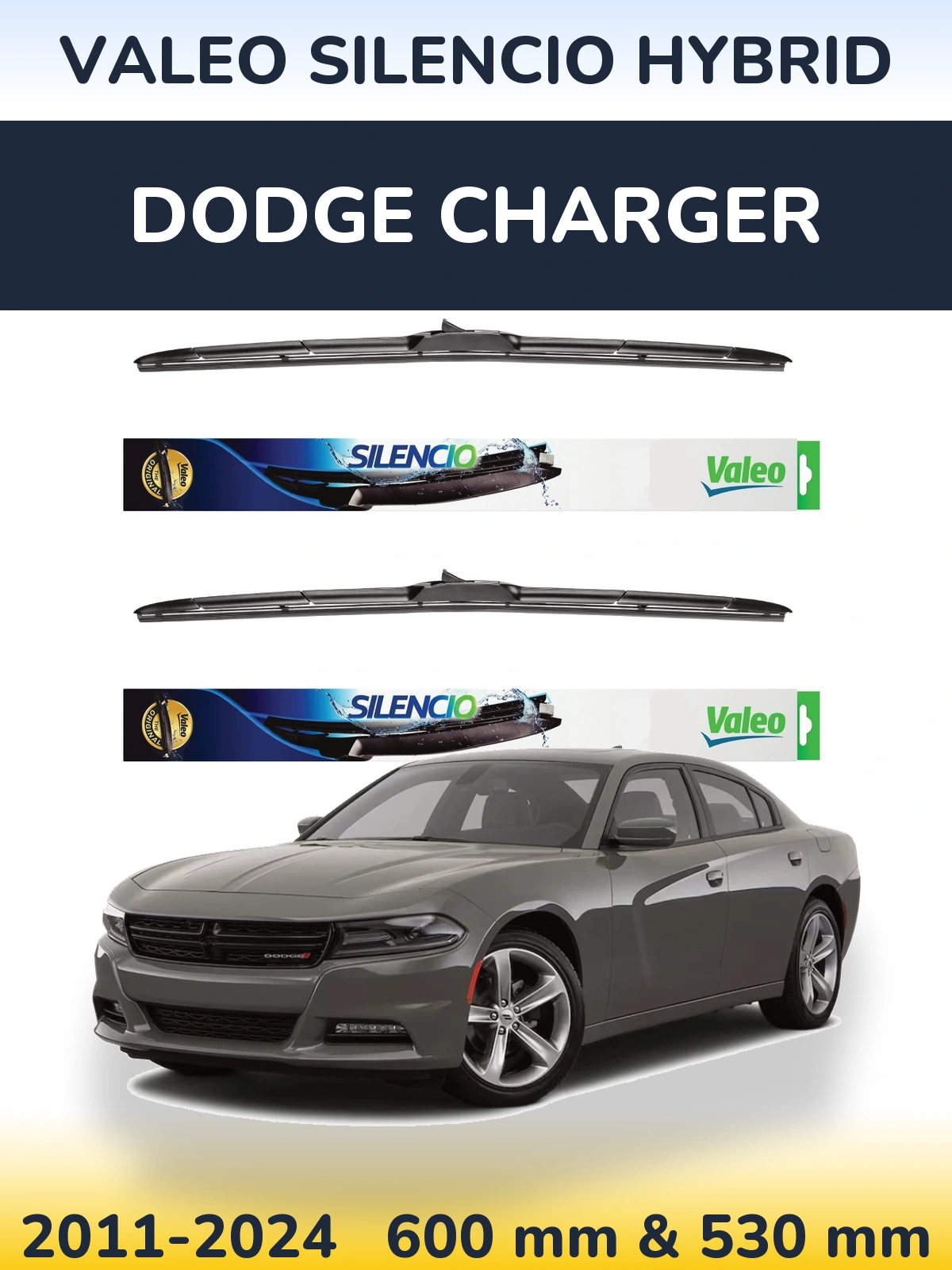 Sada předních stěračů Valeo Silencio Hybrid 600 a 530 mm pro Dodge Charger 2011-2024