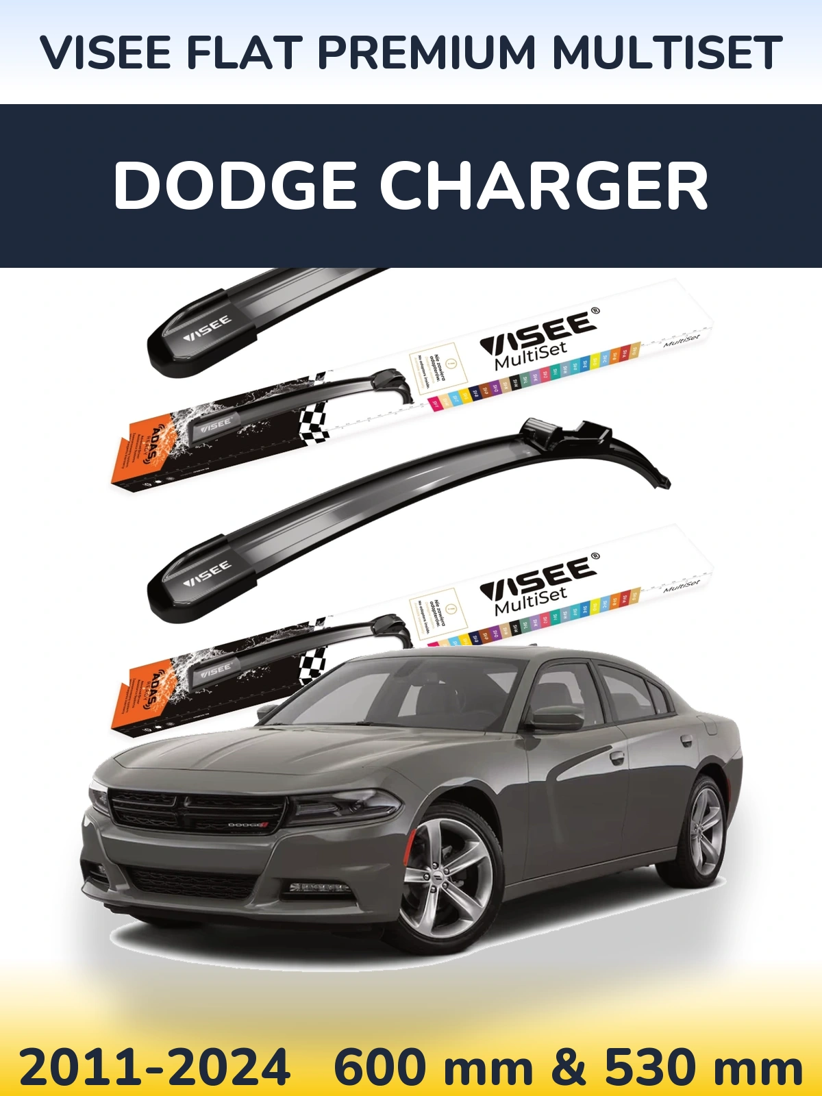Sada předních stěračů VISEE FLAT PREMIUM MultiSet 600 a 530 mm pro Dodge Charger 2011-2024