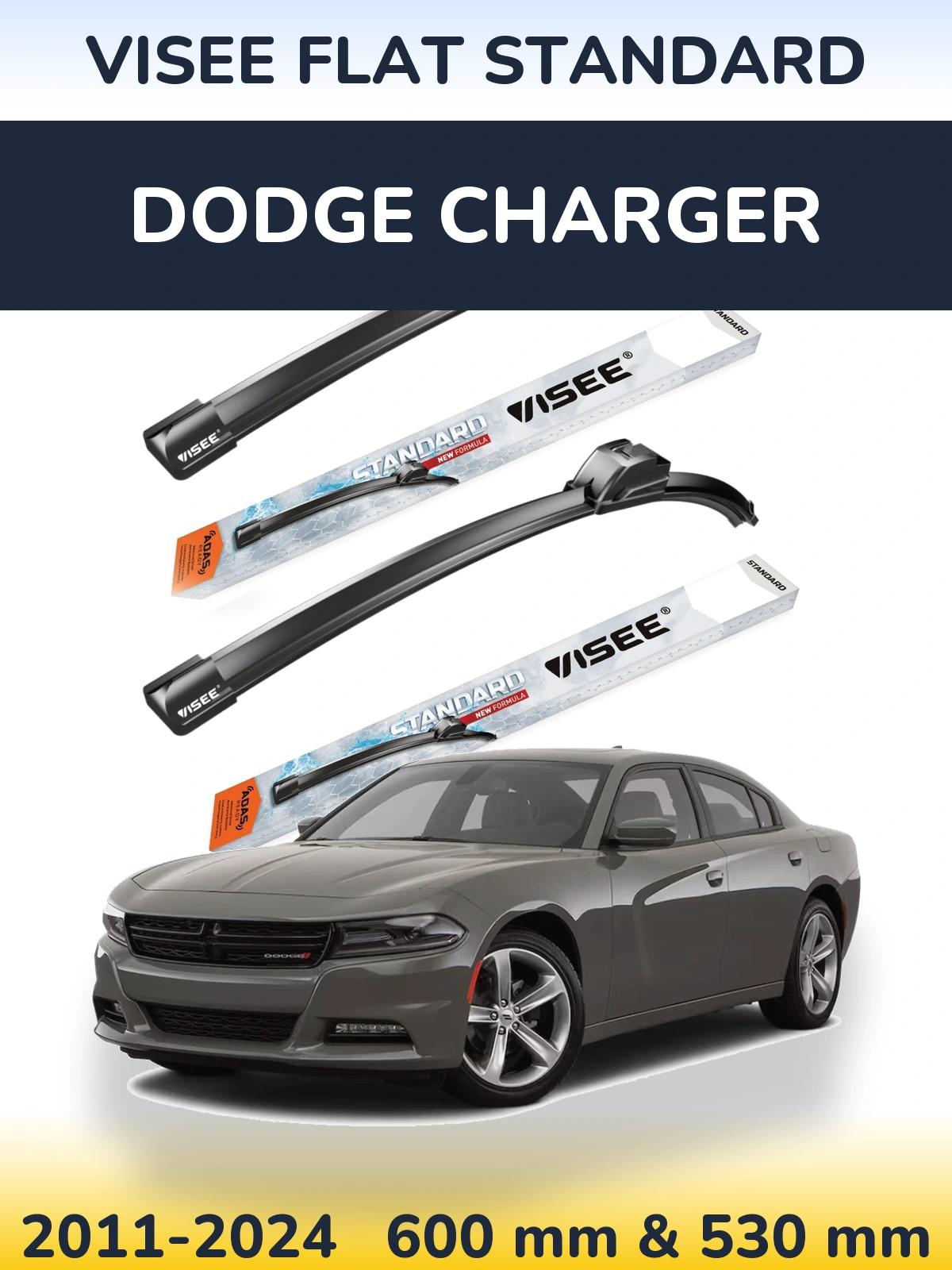 Sada předních stěračů VISEE FLAT STANDARD 600 a 530 mm pro Dodge Charger 2011-2024