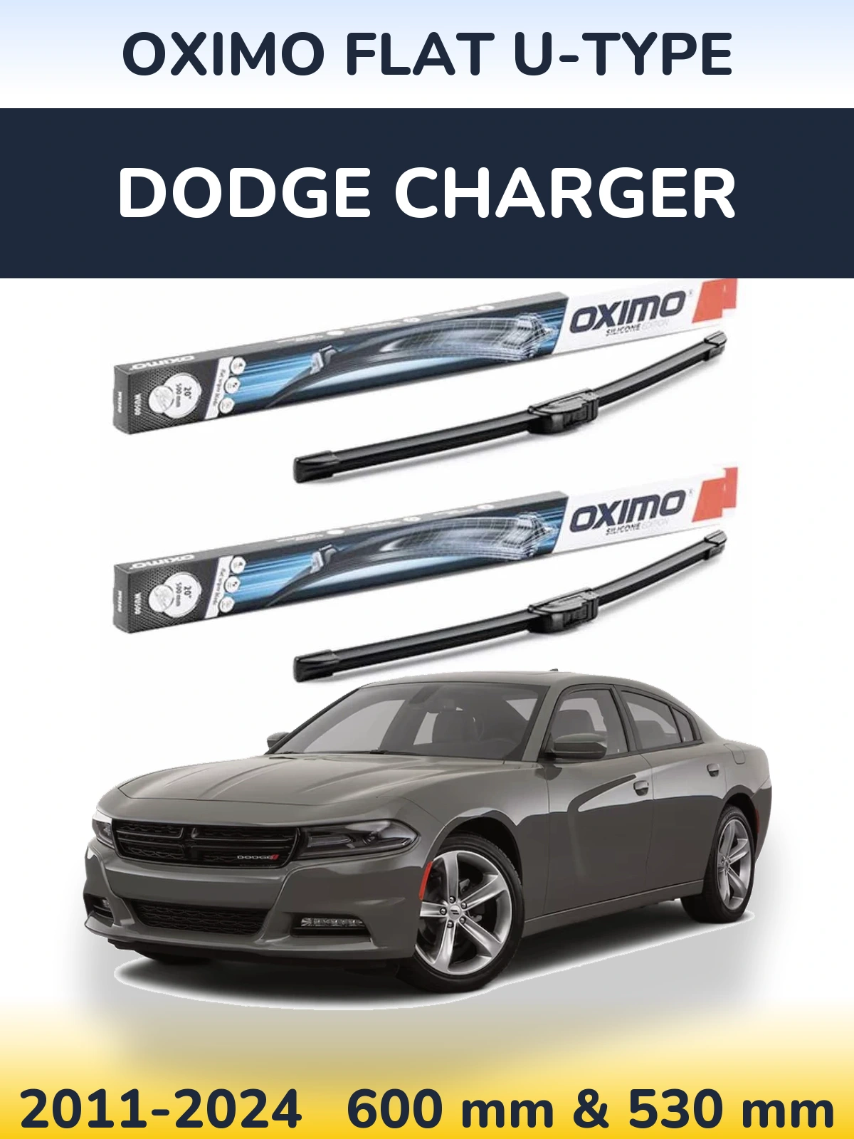 Sada předních stěračů Oximo Flat U-type 600 a 530 mm pro Dodge Charger 2011-2024