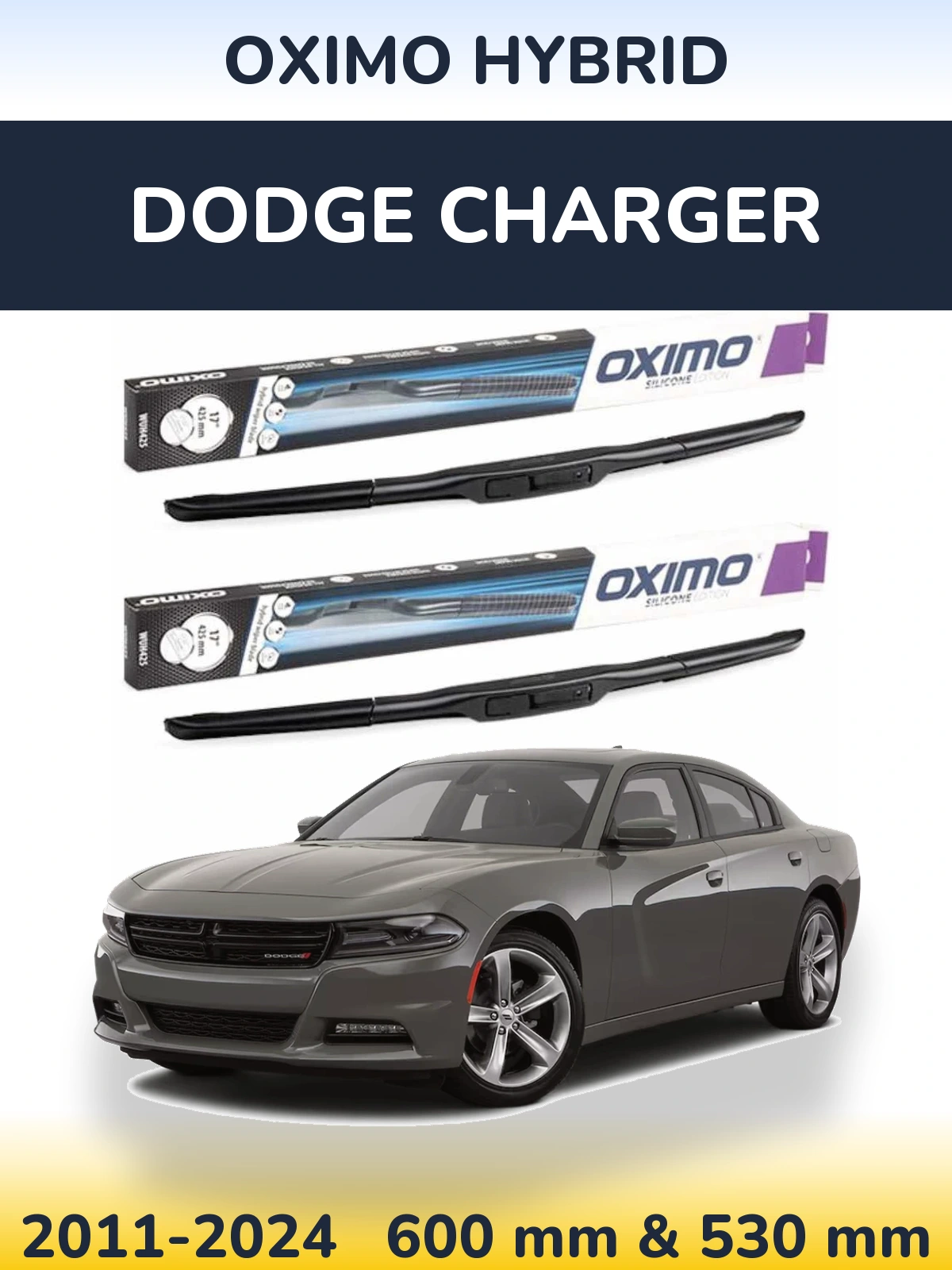 Sada předních stěračů Oximo Hybrid 600 a 530 mm pro Dodge Charger 2011-2024