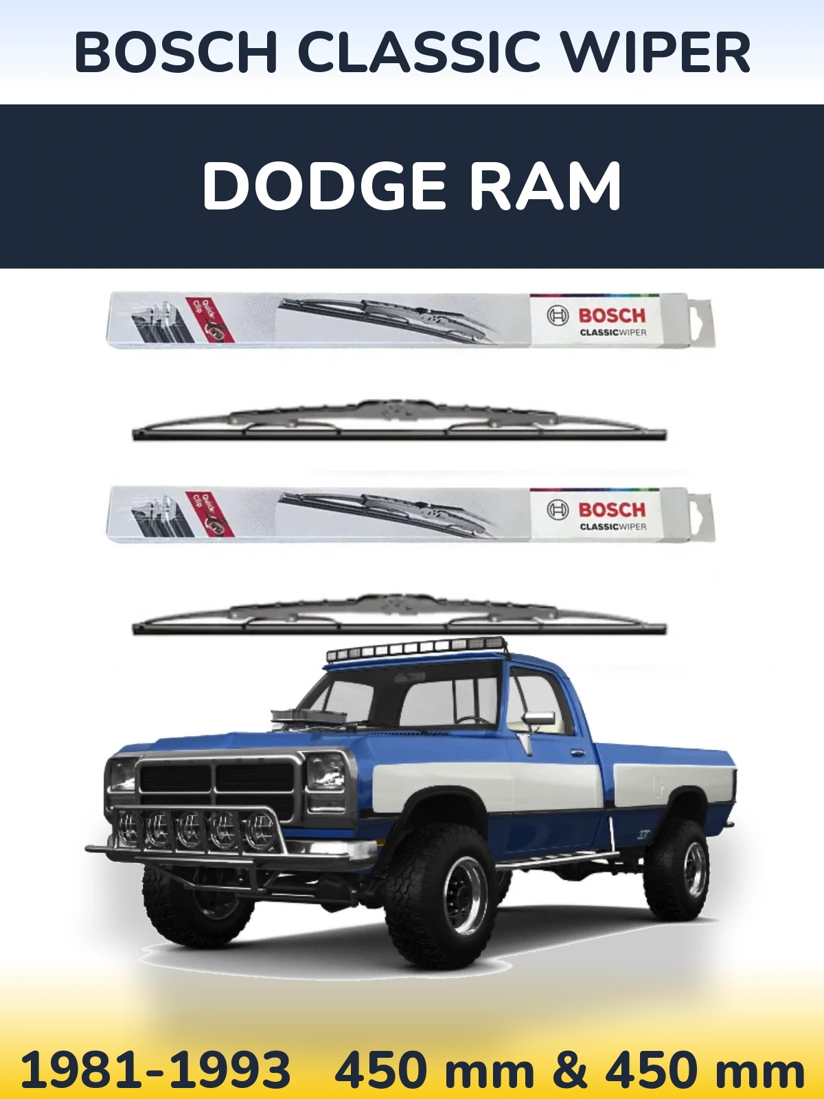 Sada předních stěračů BOSCH Classic Wiper 450 a 450 mm pro Dodge RAM 1981-1993