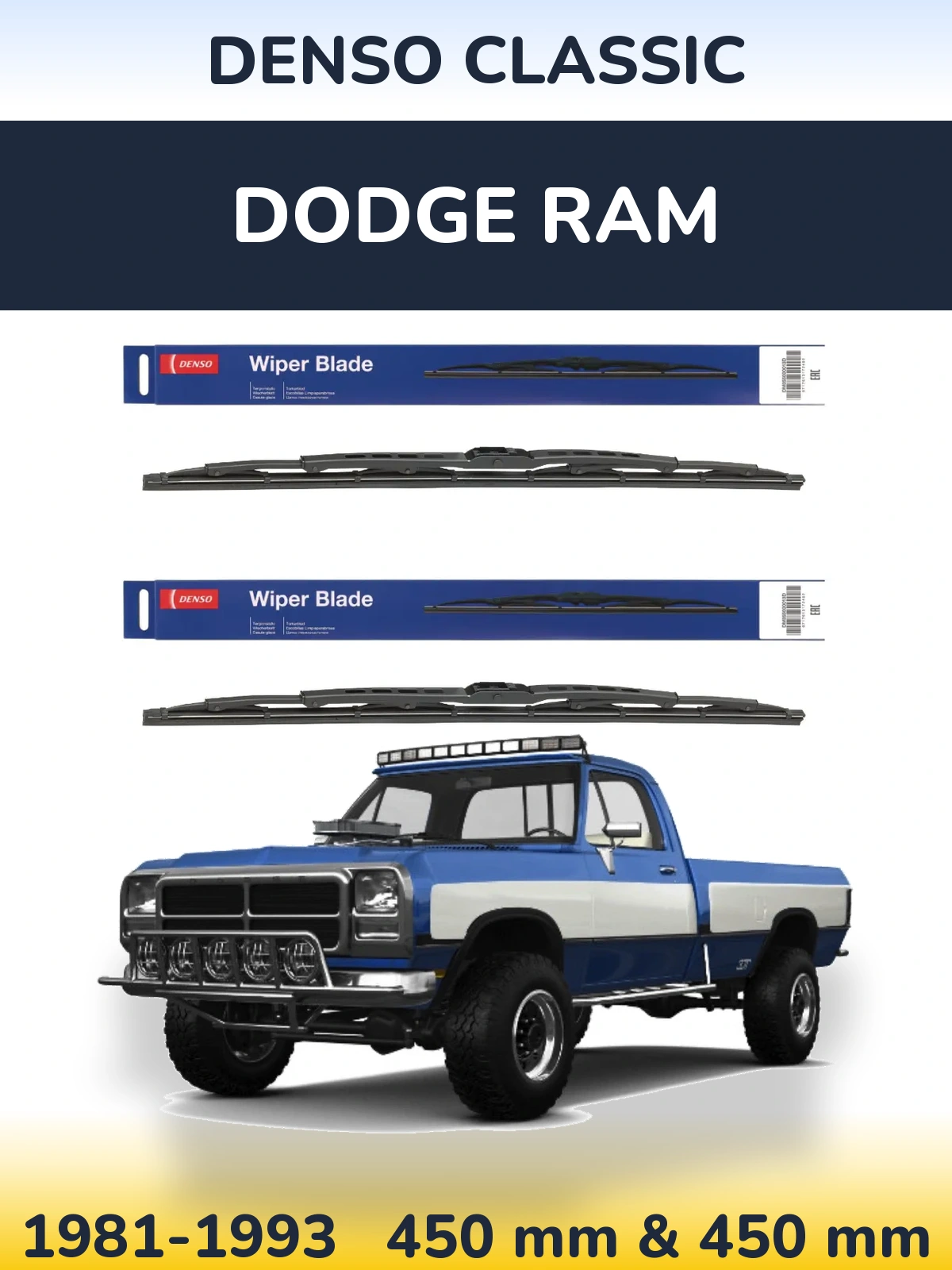 Sada předních stěračů Denso Classic 450 a 450 mm pro Dodge RAM 1981-1993