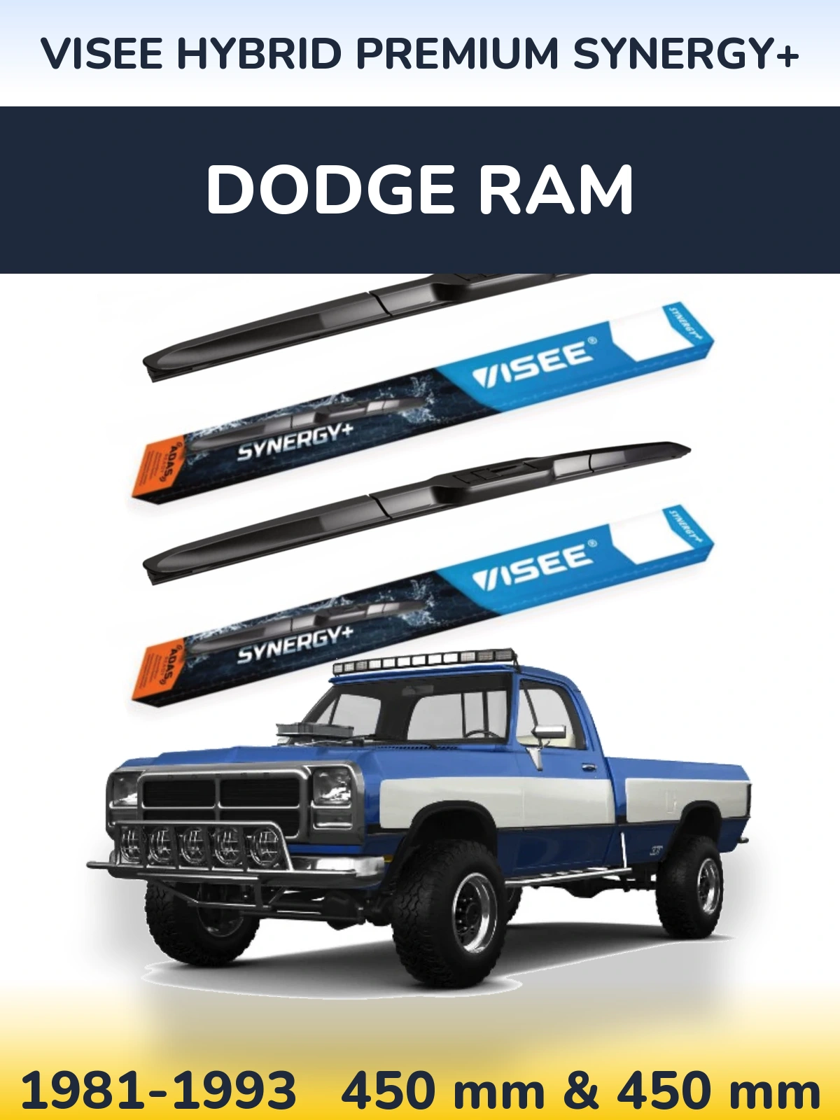 Sada předních stěračů VISEE HYBRID PREMIUM SYNERGY+ 450 a 450 mm pro Dodge RAM 1981-1993