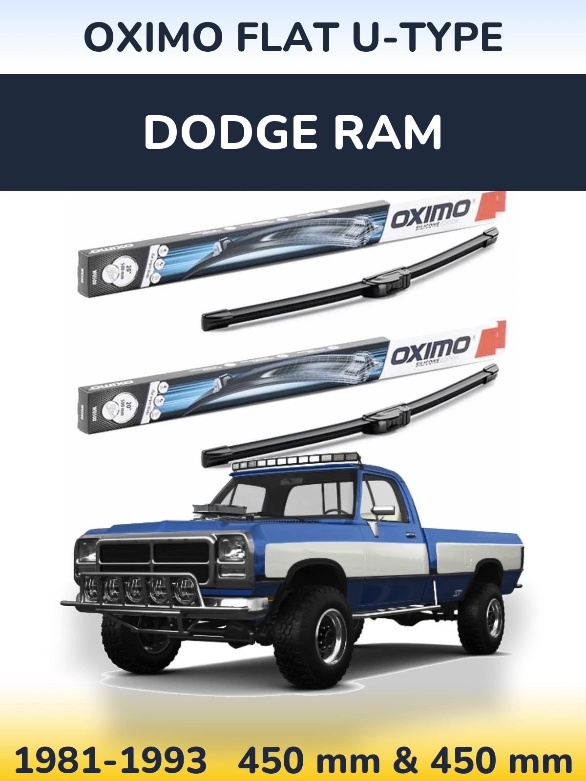 Sada předních stěračů Oximo Flat U-type 450 a 450 mm pro Dodge RAM 1981-1993