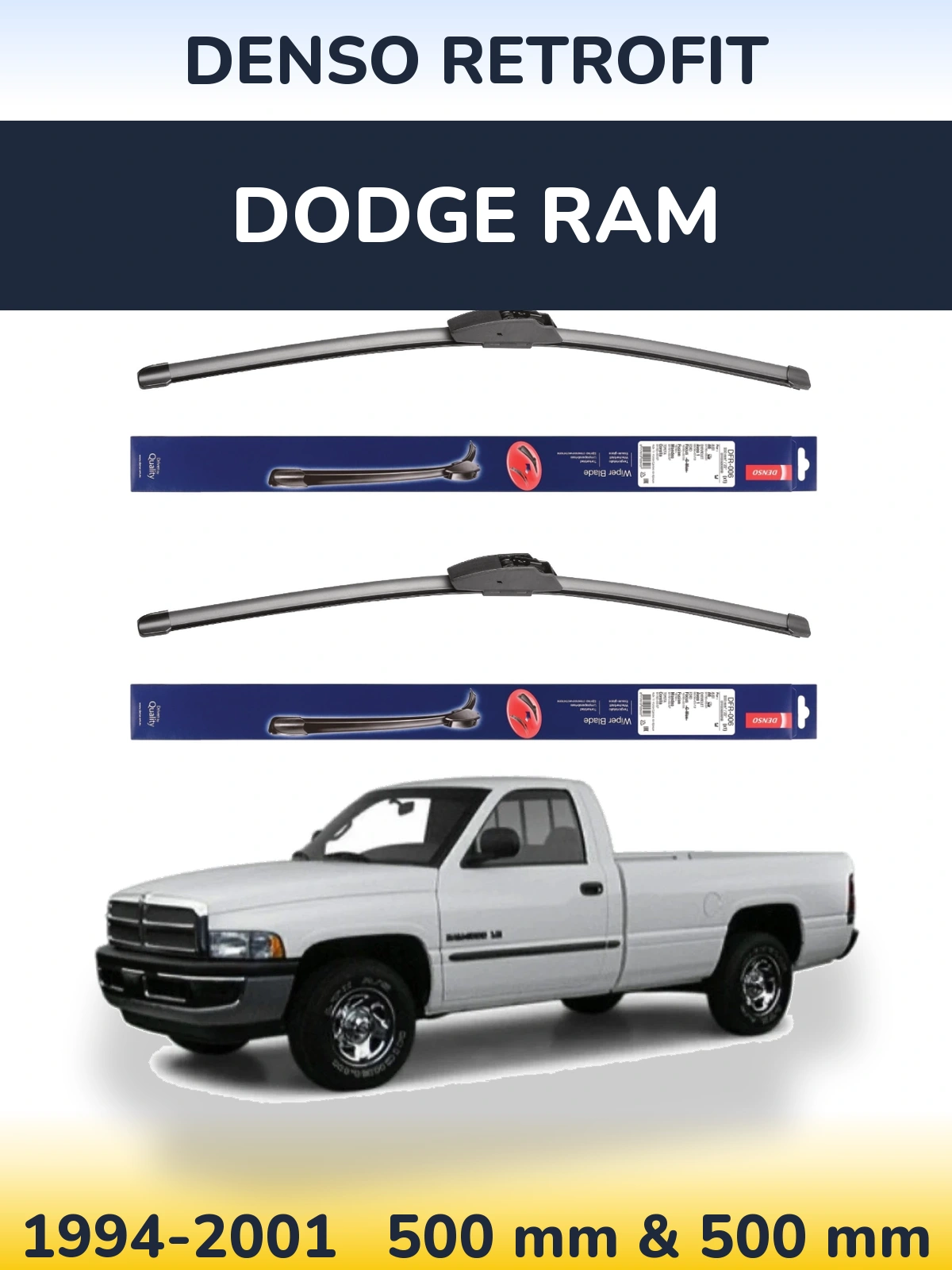 Sada předních stěračů Denso Retrofit 500 a 500 mm pro Dodge RAM 1994-2001