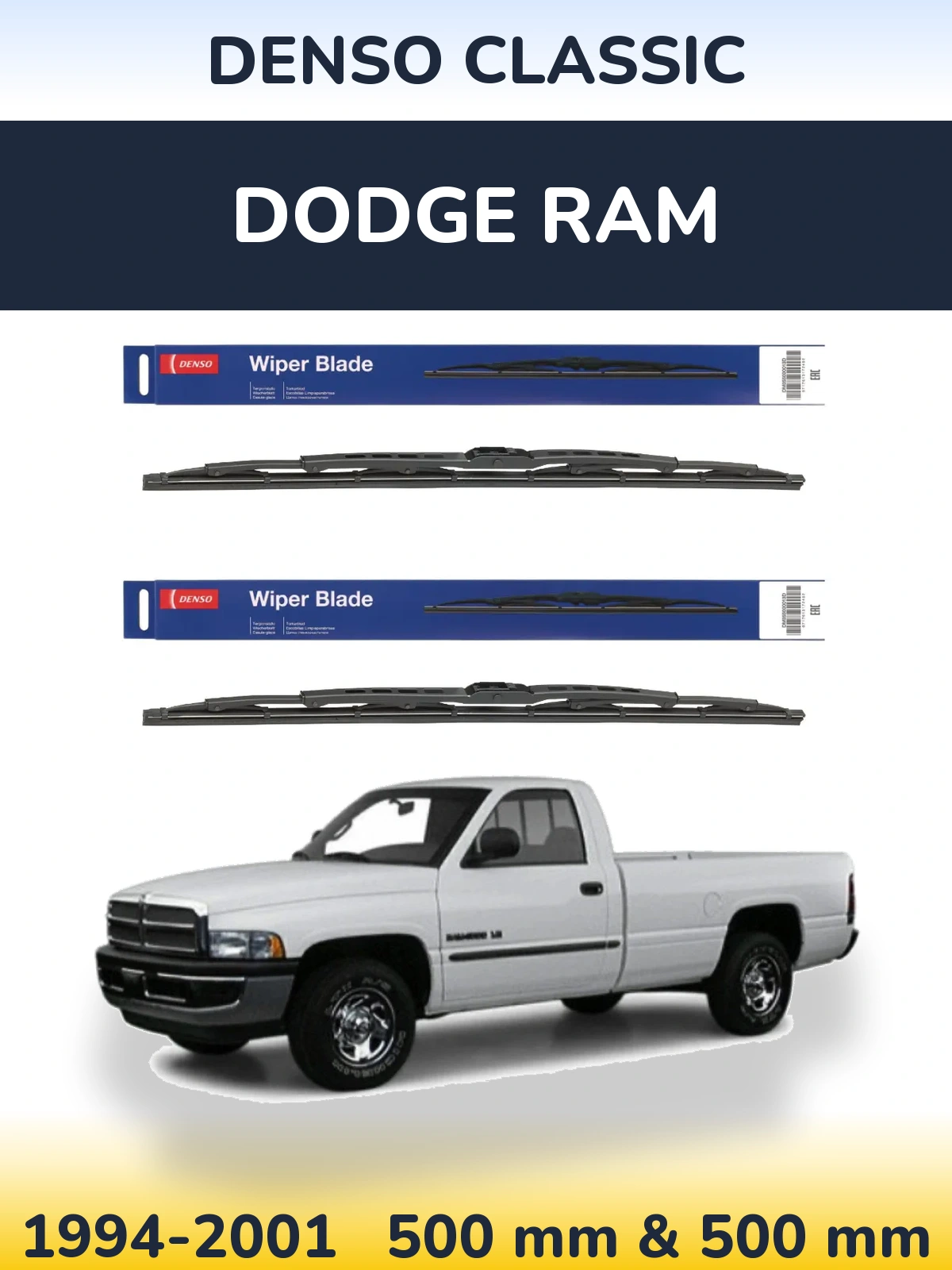 Sada předních stěračů Denso Classic 500 a 500 mm pro Dodge RAM 1994-2001