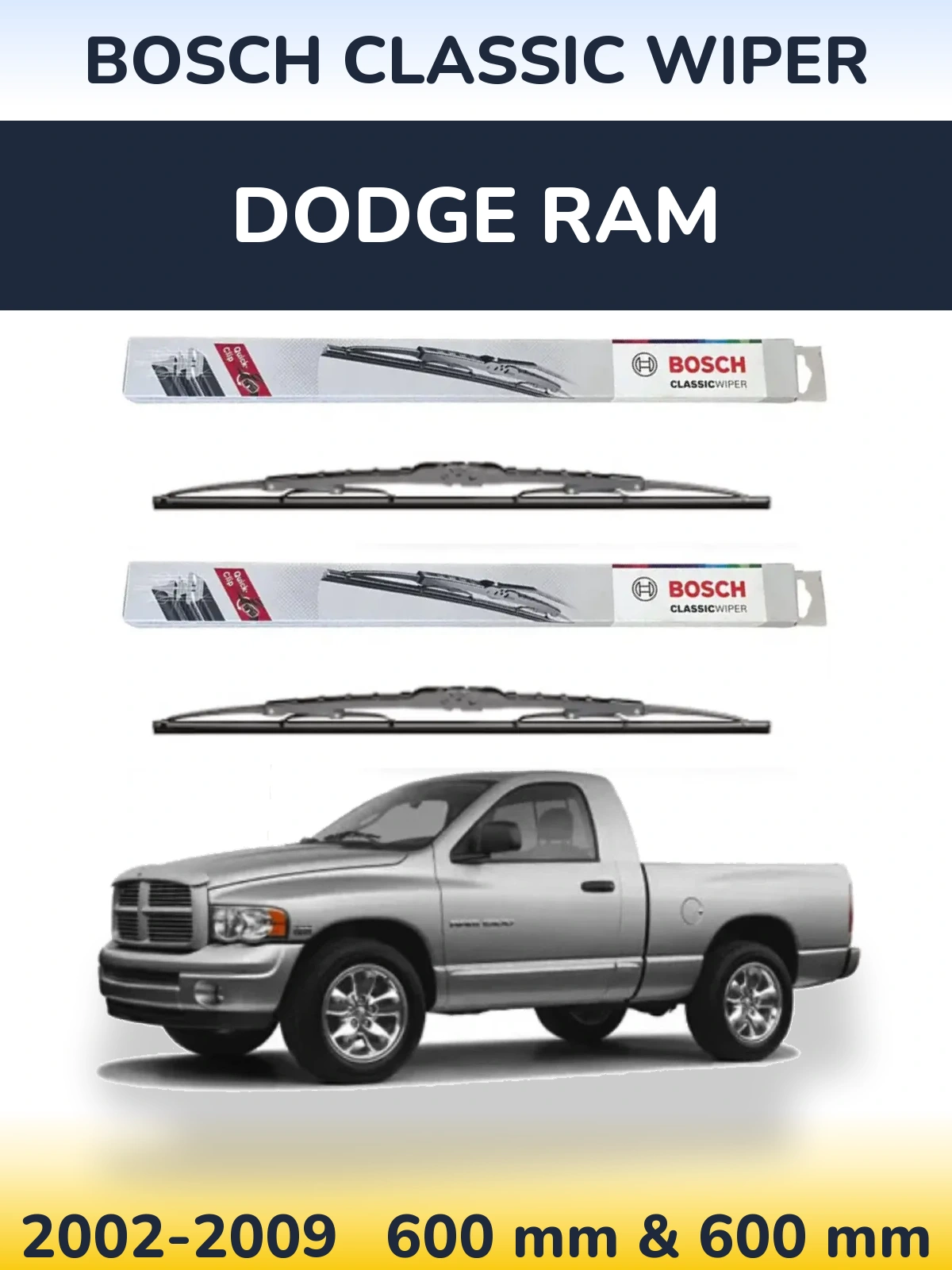 Sada předních stěračů BOSCH Classic Wiper 600 a 600 mm pro Dodge RAM 2002-2009