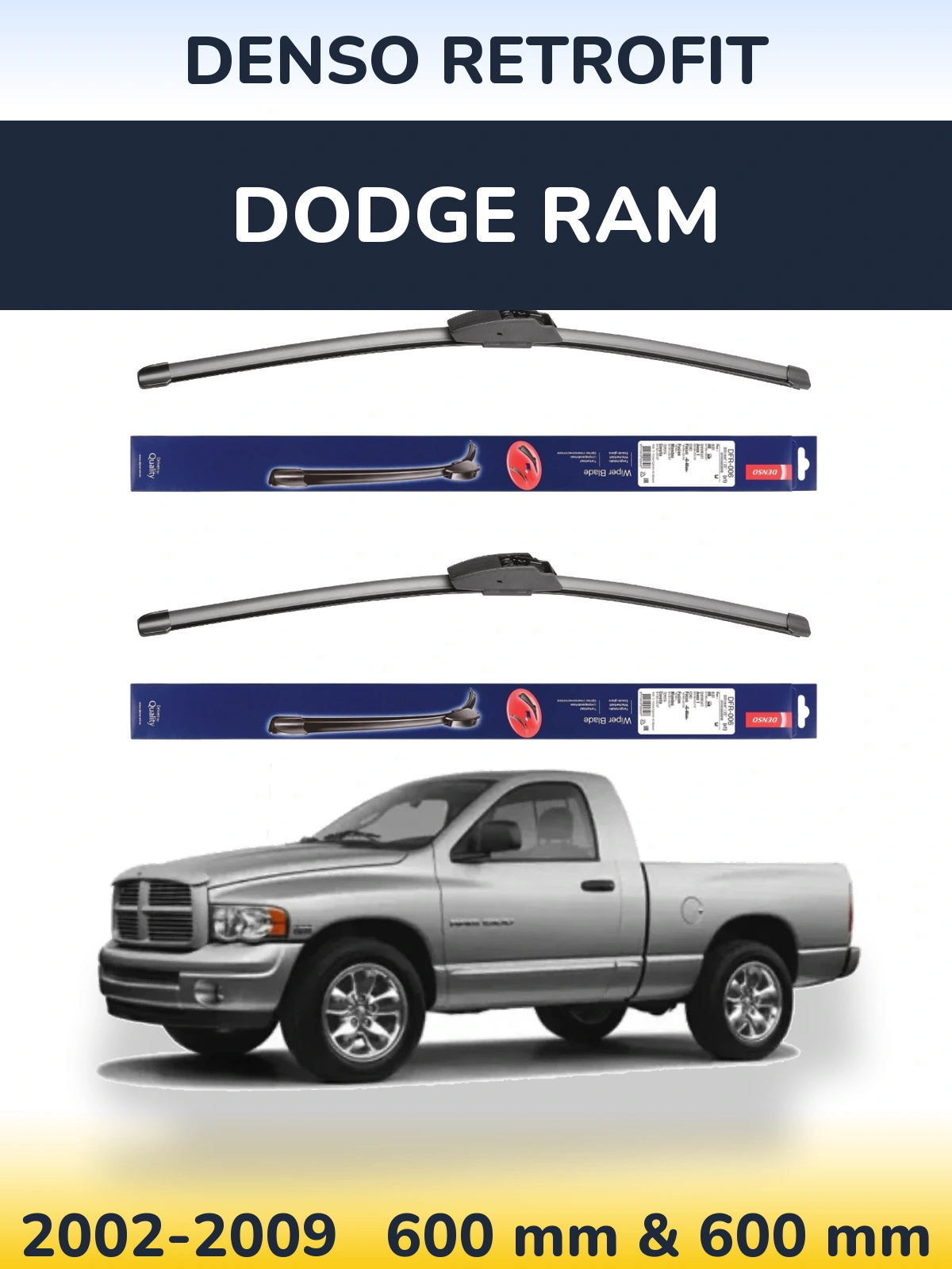 Sada předních stěračů Denso Retrofit 600 a 600 mm pro Dodge RAM 2002-2009