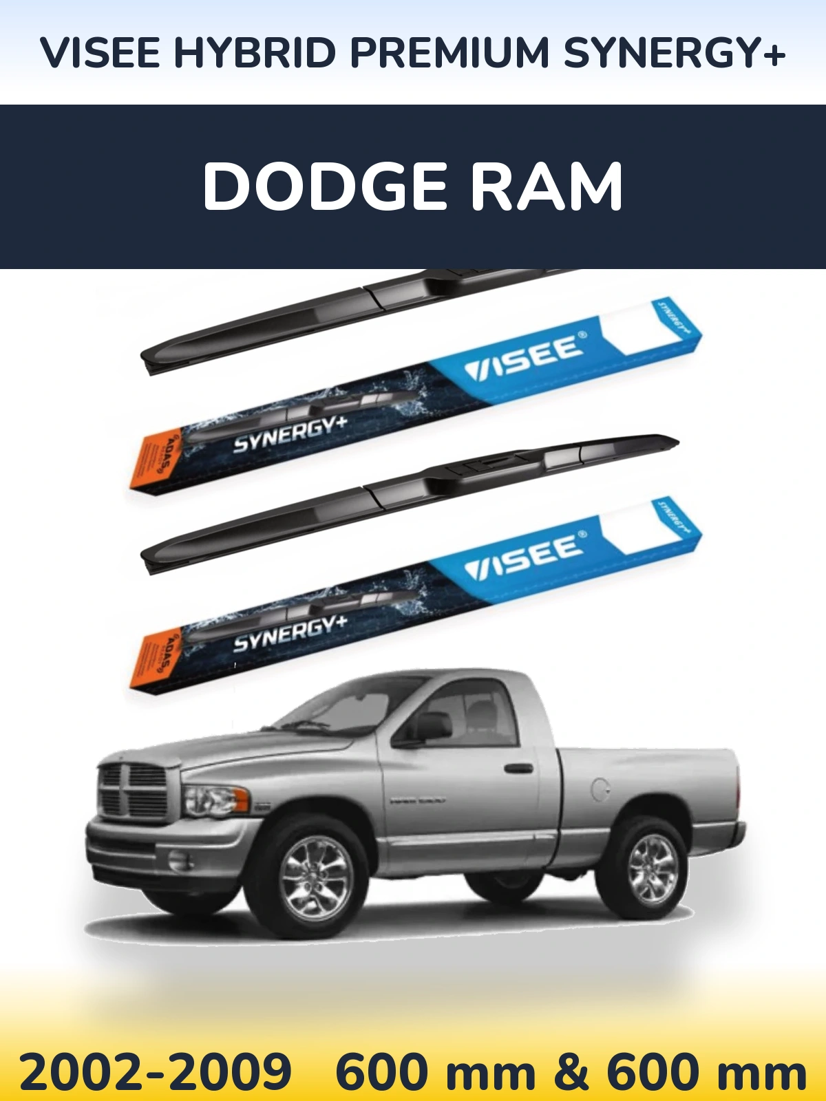 Sada předních stěračů VISEE HYBRID PREMIUM SYNERGY+ 600 a 600 mm pro Dodge RAM 2002-2009