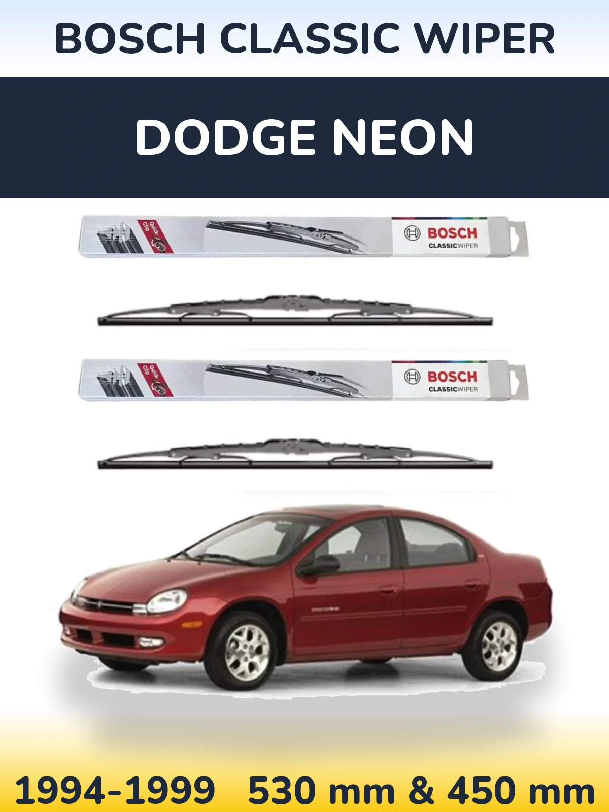 Sada předních stěračů BOSCH Classic Wiper 530 a 450 mm pro Dodge Neon 1994-1999
