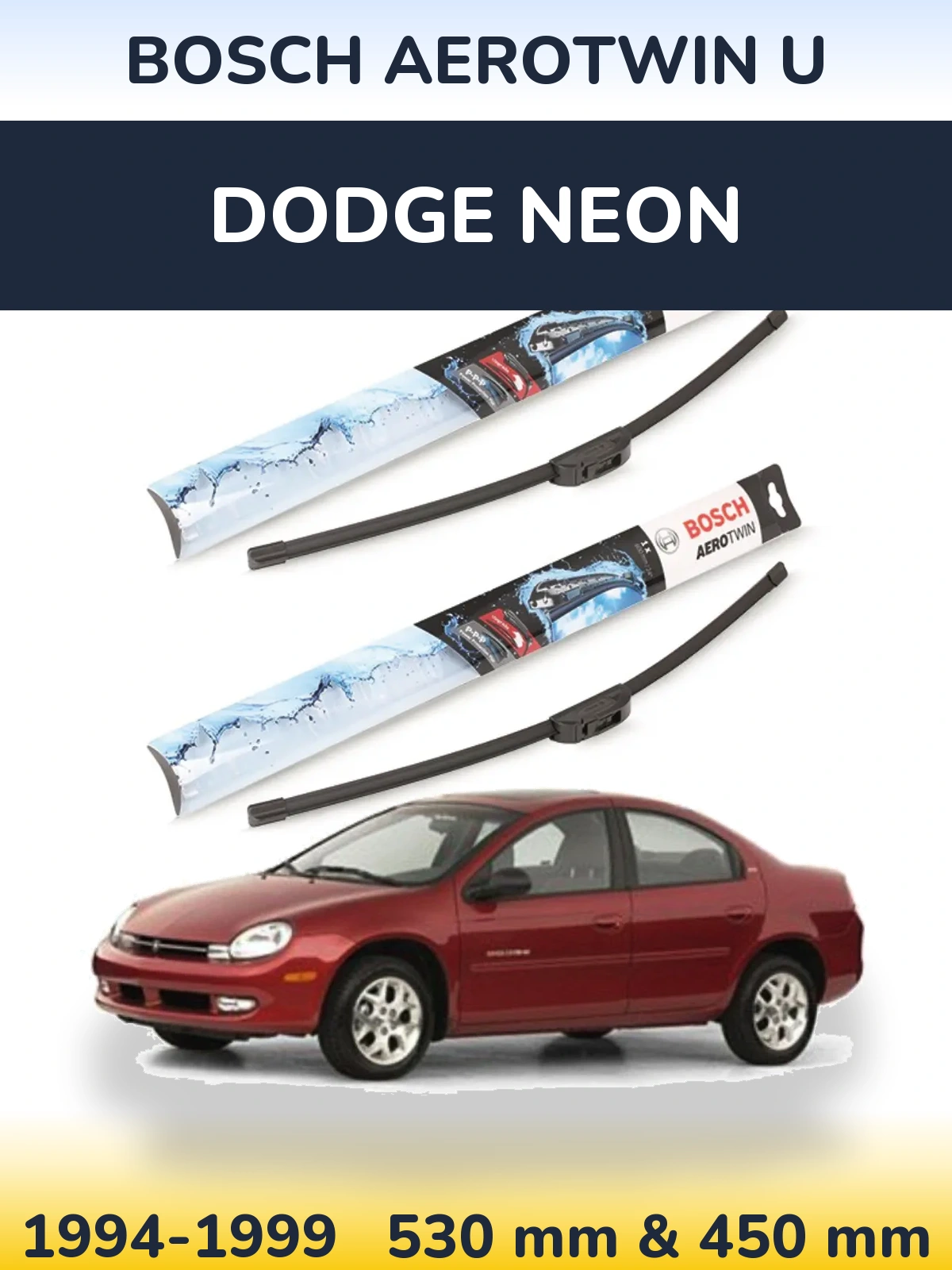Sada předních stěračů BOSCH AeroTwin U 530 a 450 mm pro Dodge Neon 1994-1999