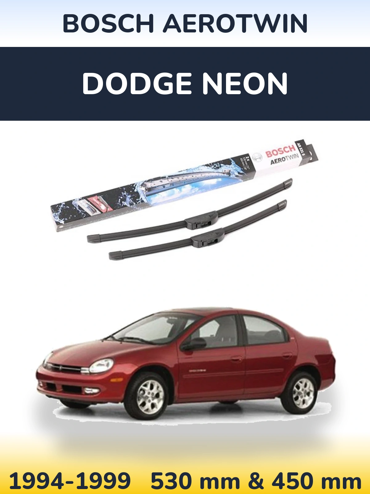 Sada předních stěračů BOSCH AeroTwin 530 a 450 mm pro Dodge Neon 1994-1999