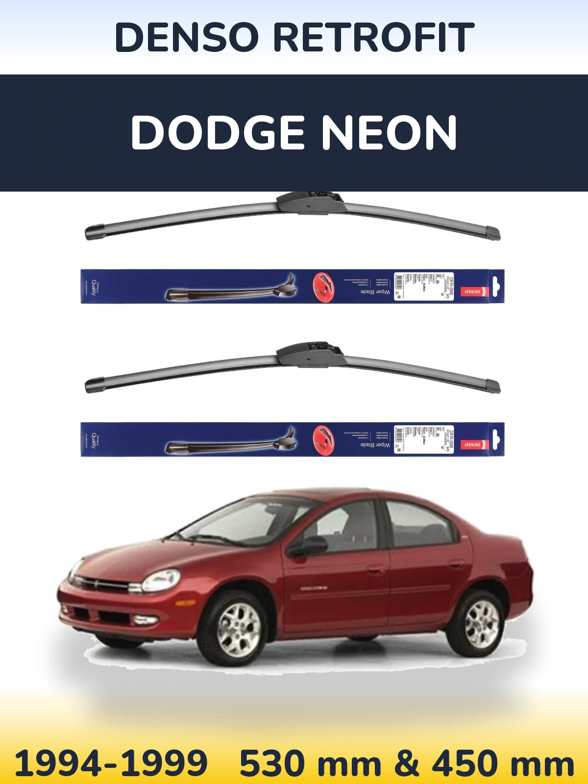 Sada předních stěračů Denso Retrofit 530 a 450 mm pro Dodge Neon 1994-1999
