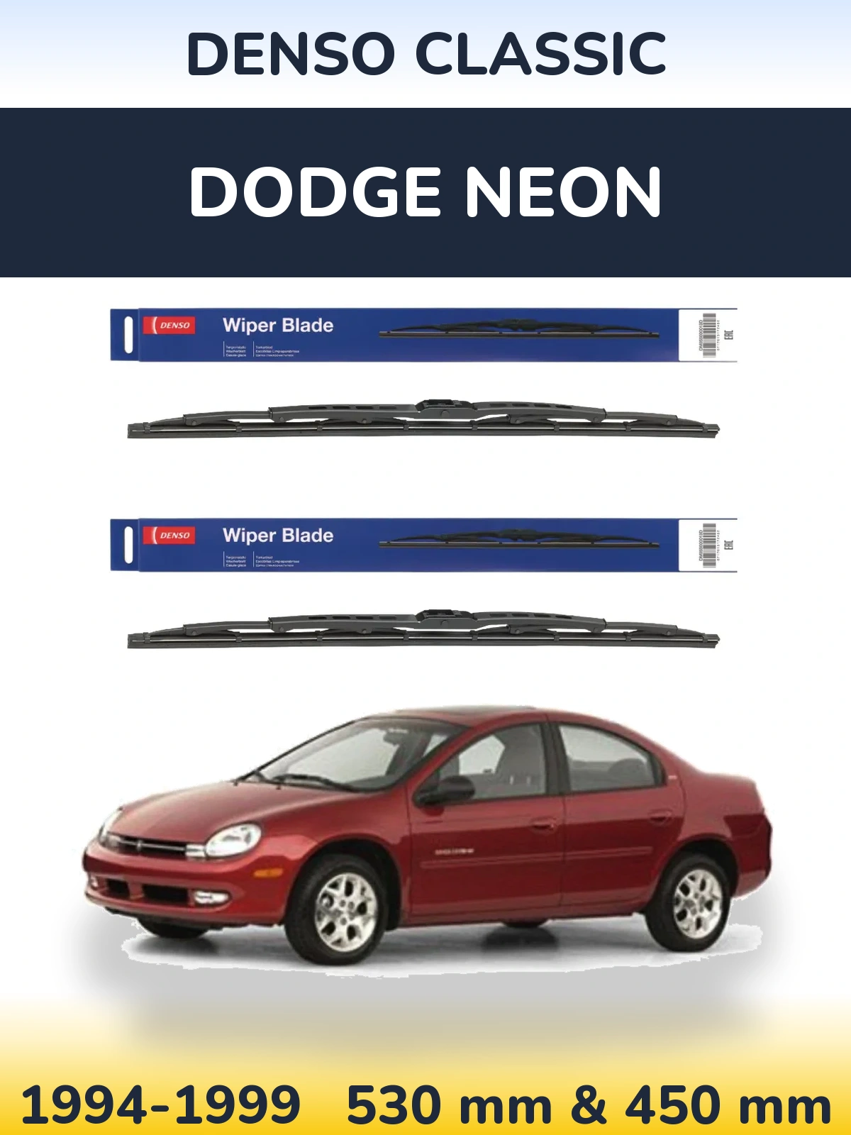 Sada předních stěračů Denso Classic 530 a 450 mm pro Dodge Neon 1994-1999