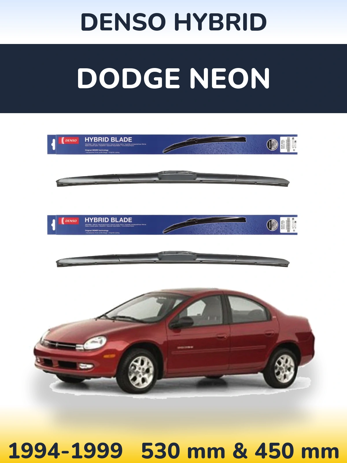 Sada předních stěračů Denso Hybrid 530 a 450 mm pro Dodge Neon 1994-1999