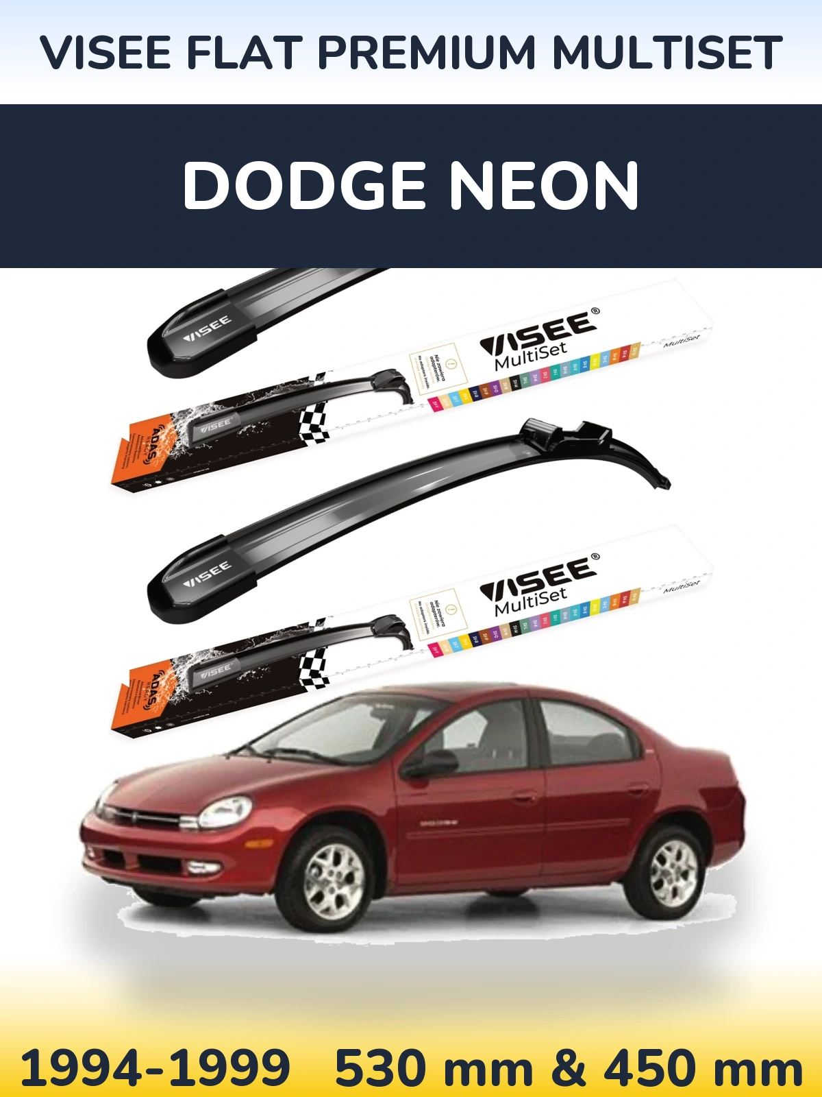 Sada předních stěračů VISEE FLAT PREMIUM MultiSet 530 a 450 mm pro Dodge Neon 1994-1999