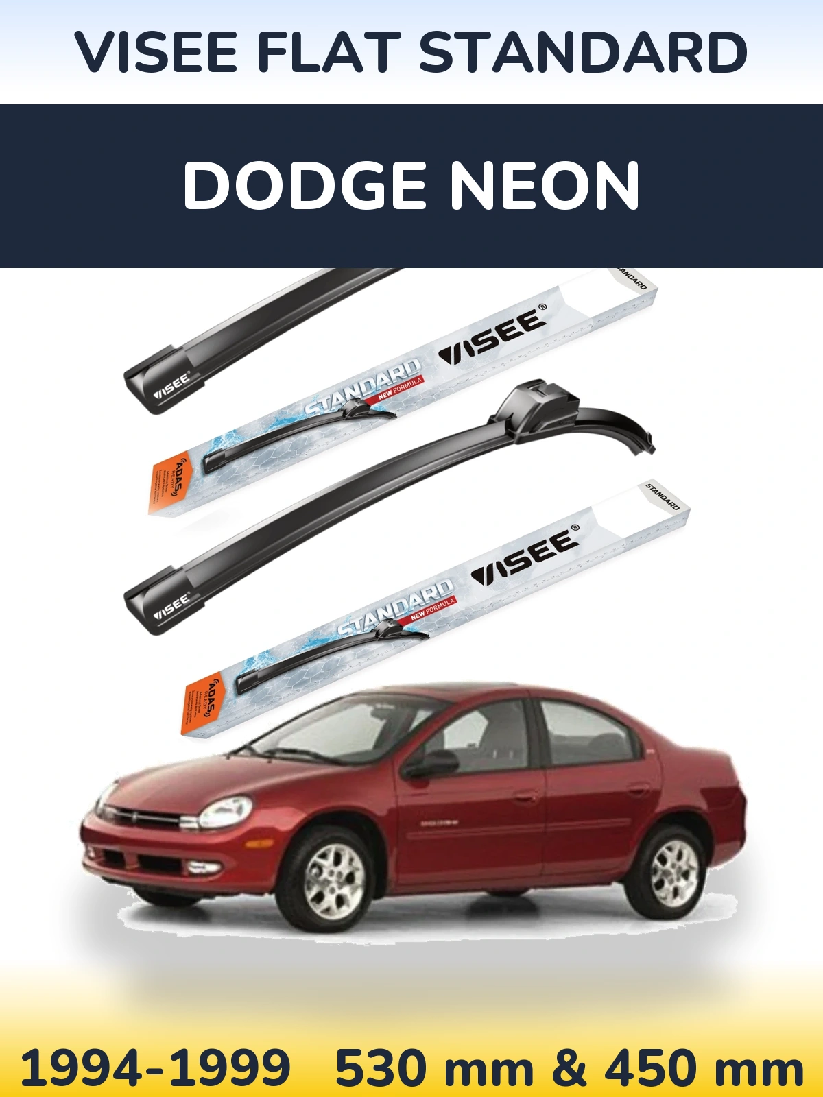 Sada předních stěračů VISEE FLAT STANDARD 530 a 450 mm pro Dodge Neon 1994-1999