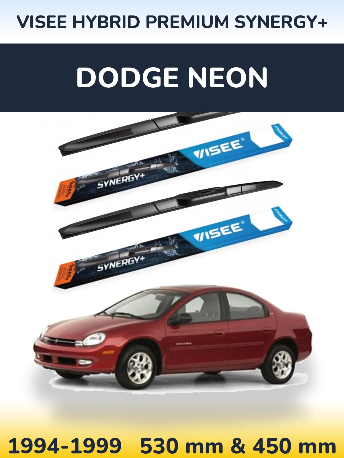 Sada předních stěračů VISEE HYBRID PREMIUM SYNERGY+ 530 a 450 mm pro Dodge Neon 1994-1999