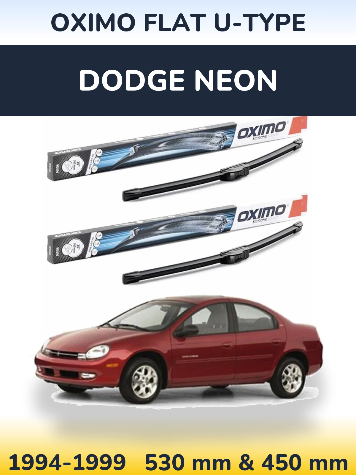 Sada předních stěračů Oximo Flat U-type 530 a 450 mm pro Dodge Neon 1994-1999