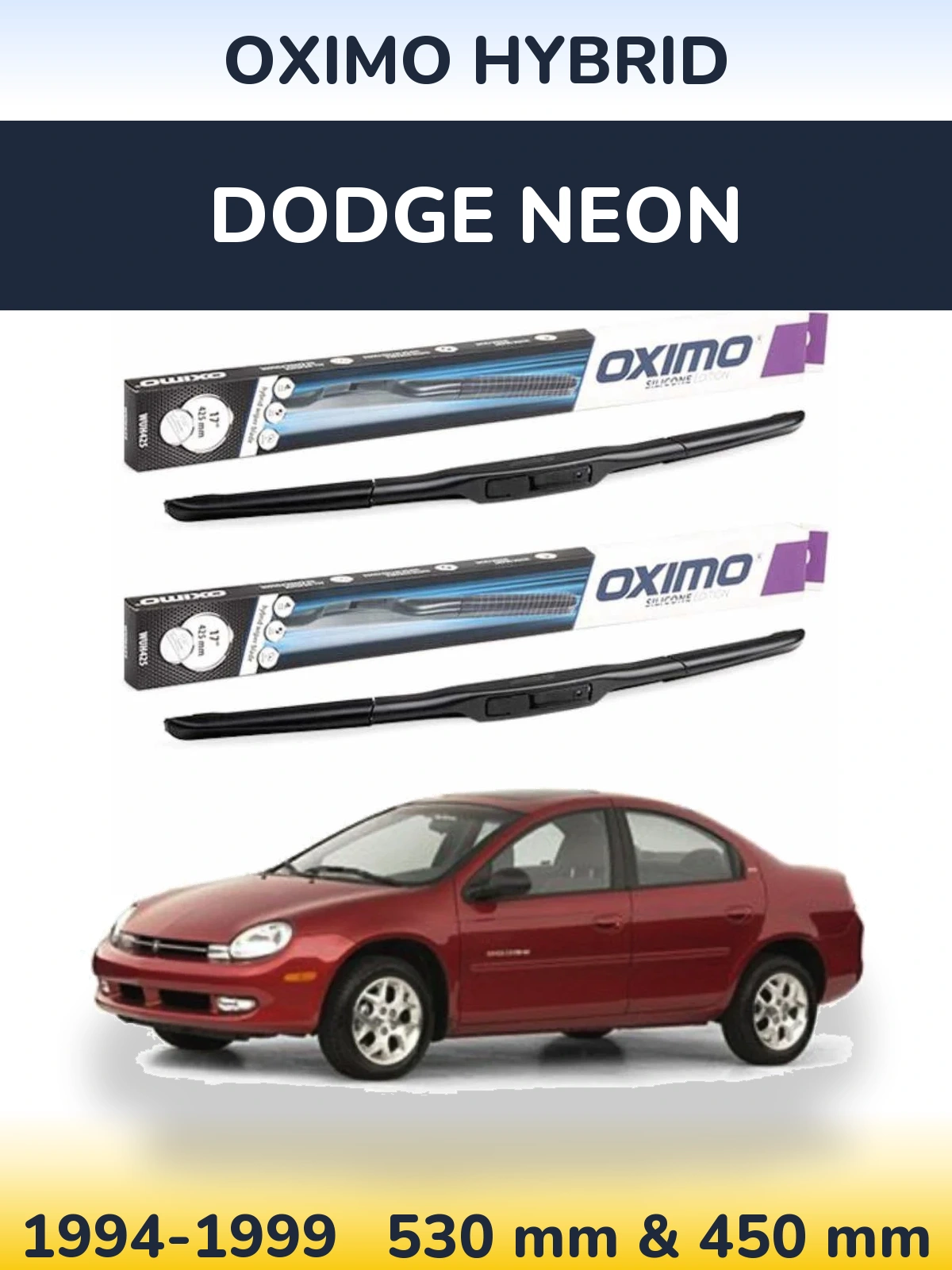 Sada předních stěračů Oximo Hybrid 530 a 450 mm pro Dodge Neon 1994-1999