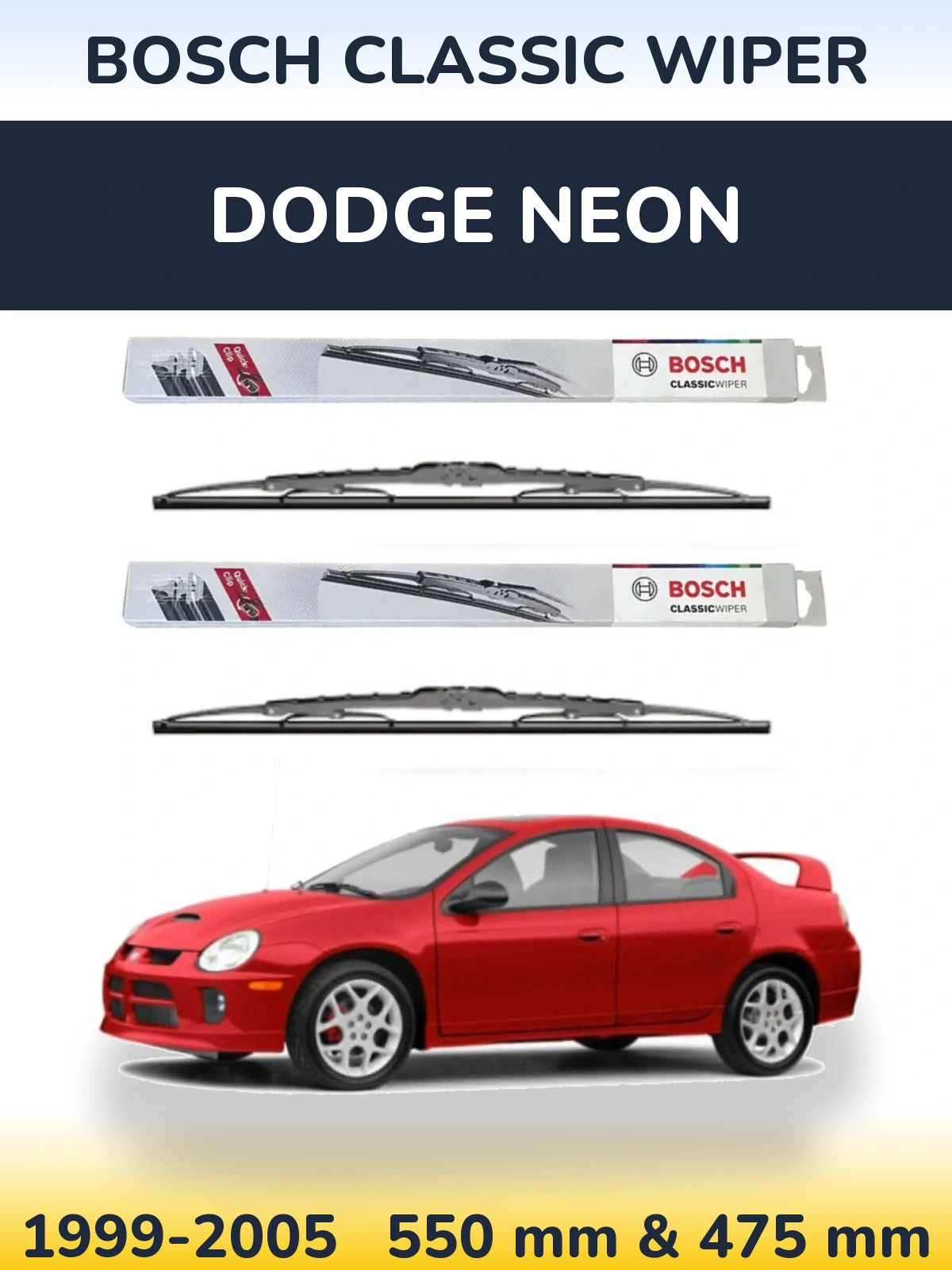 Sada předních stěračů BOSCH Classic Wiper 550 a 475 mm pro Dodge Neon 1999-2005