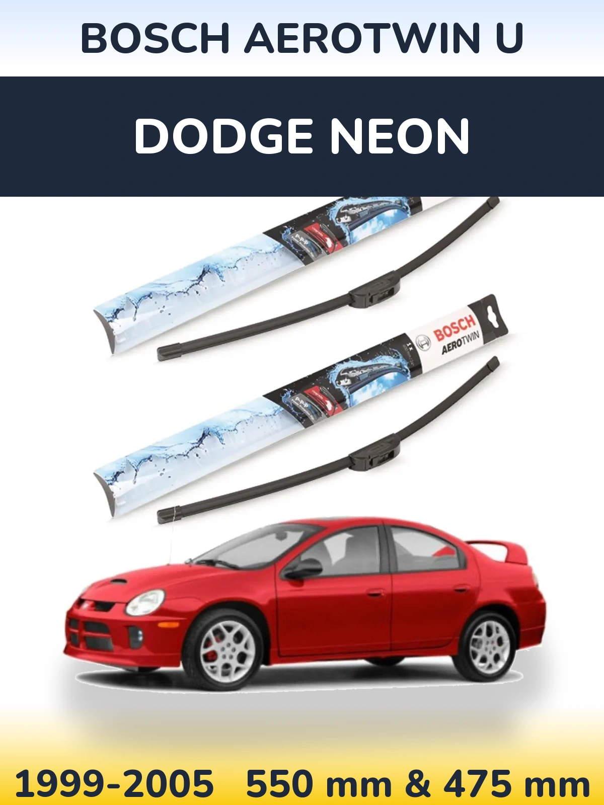 Sada předních stěračů BOSCH AeroTwin U 550 a 475 mm pro Dodge Neon 1999-2005