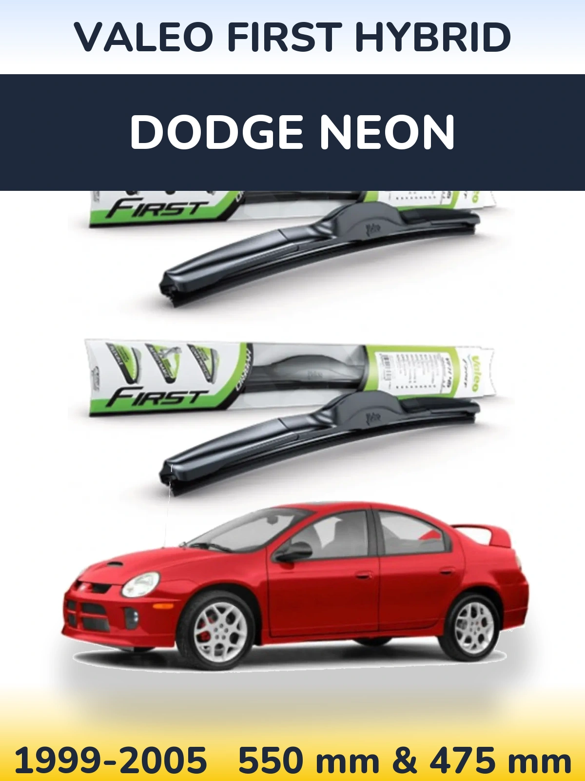 Sada předních stěračů Valeo First Hybrid 550 a 475 mm pro Dodge Neon 1999-2005
