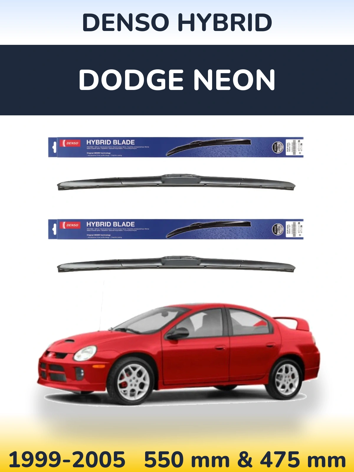 Sada předních stěračů Denso Hybrid 550 a 475 mm pro Dodge Neon 1999-2005