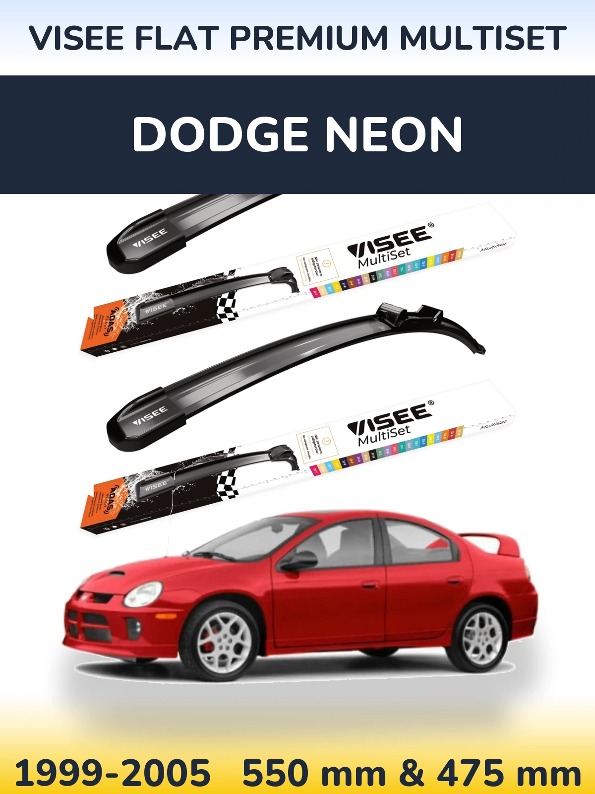 Sada předních stěračů VISEE FLAT PREMIUM MultiSet 550 a 475 mm pro Dodge Neon 1999-2005