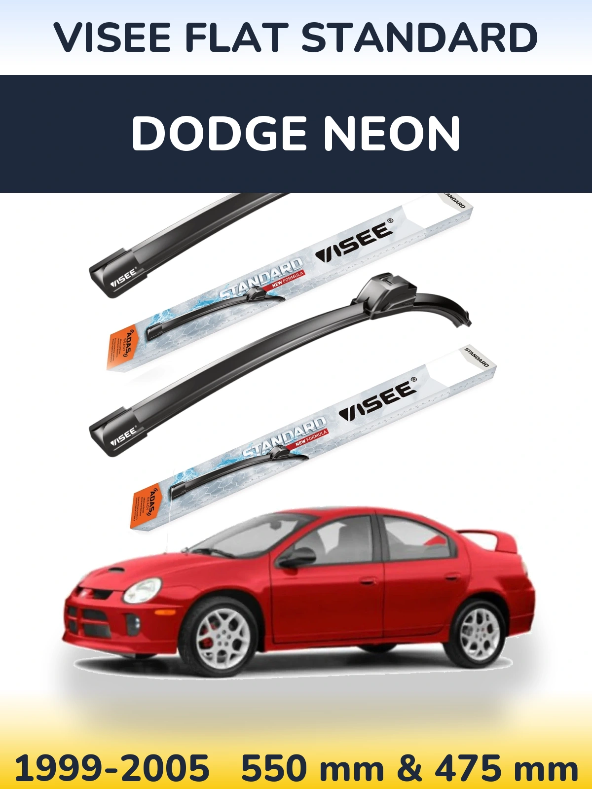 Sada předních stěračů VISEE FLAT STANDARD 550 a 475 mm pro Dodge Neon 1999-2005