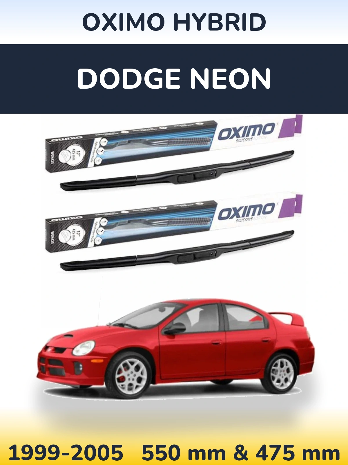 Sada předních stěračů Oximo Hybrid 550 a 475 mm pro Dodge Neon 1999-2005