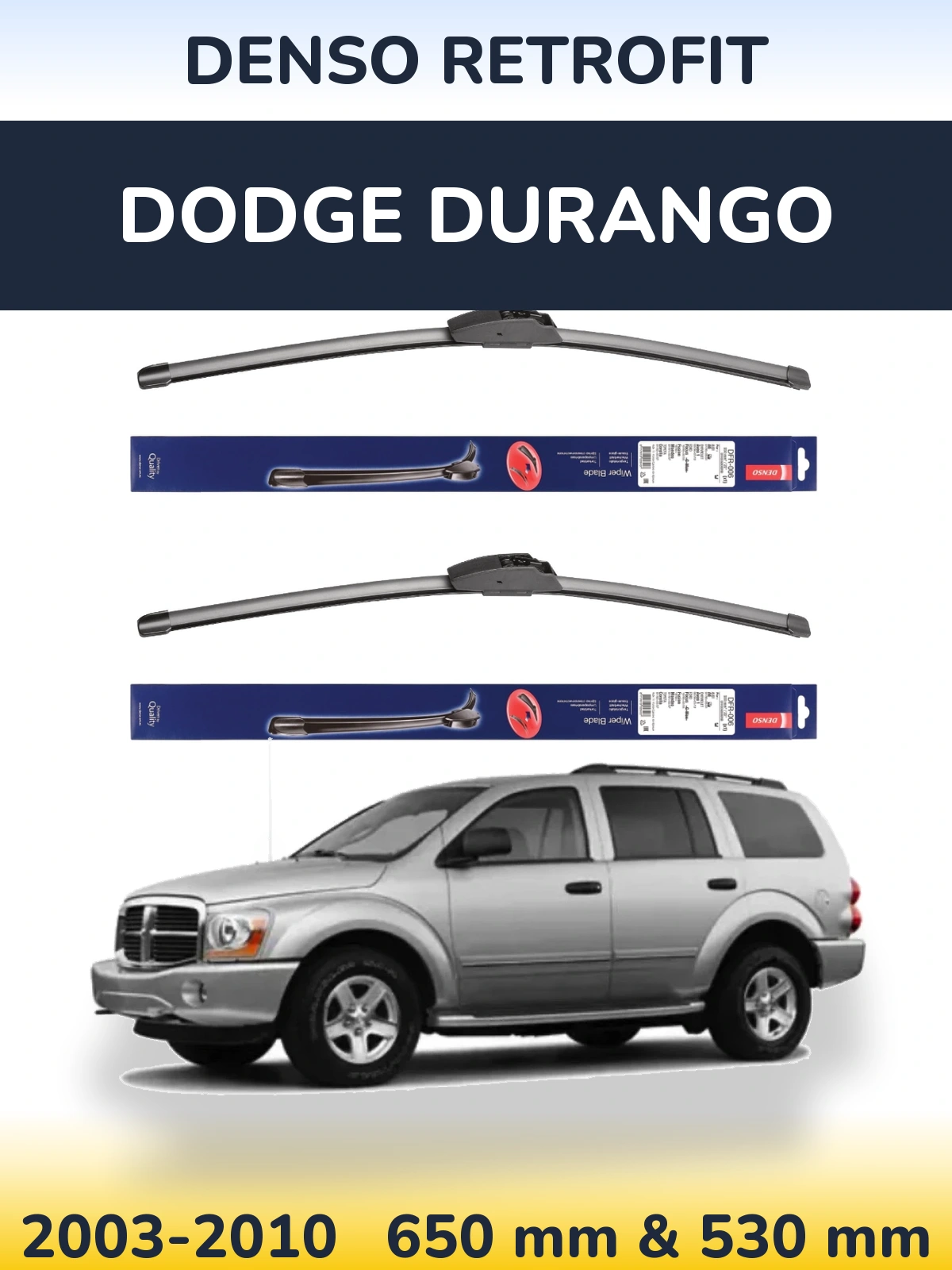 Sada předních stěračů Denso Retrofit 650 a 530 mm pro Dodge Durango 2003-2010