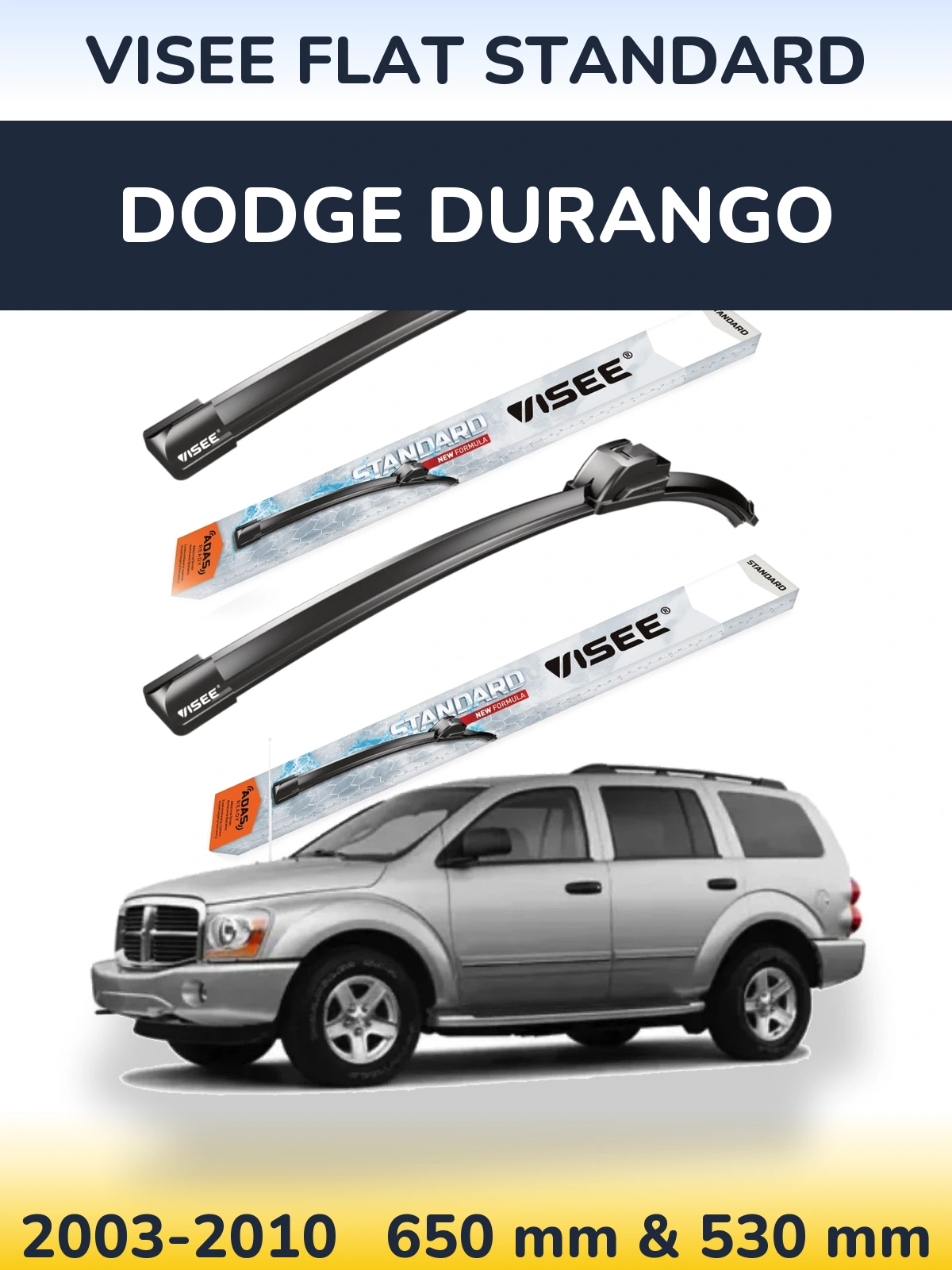 Sada předních stěračů VISEE FLAT STANDARD 650 a 530 mm pro Dodge Durango 2003-2010