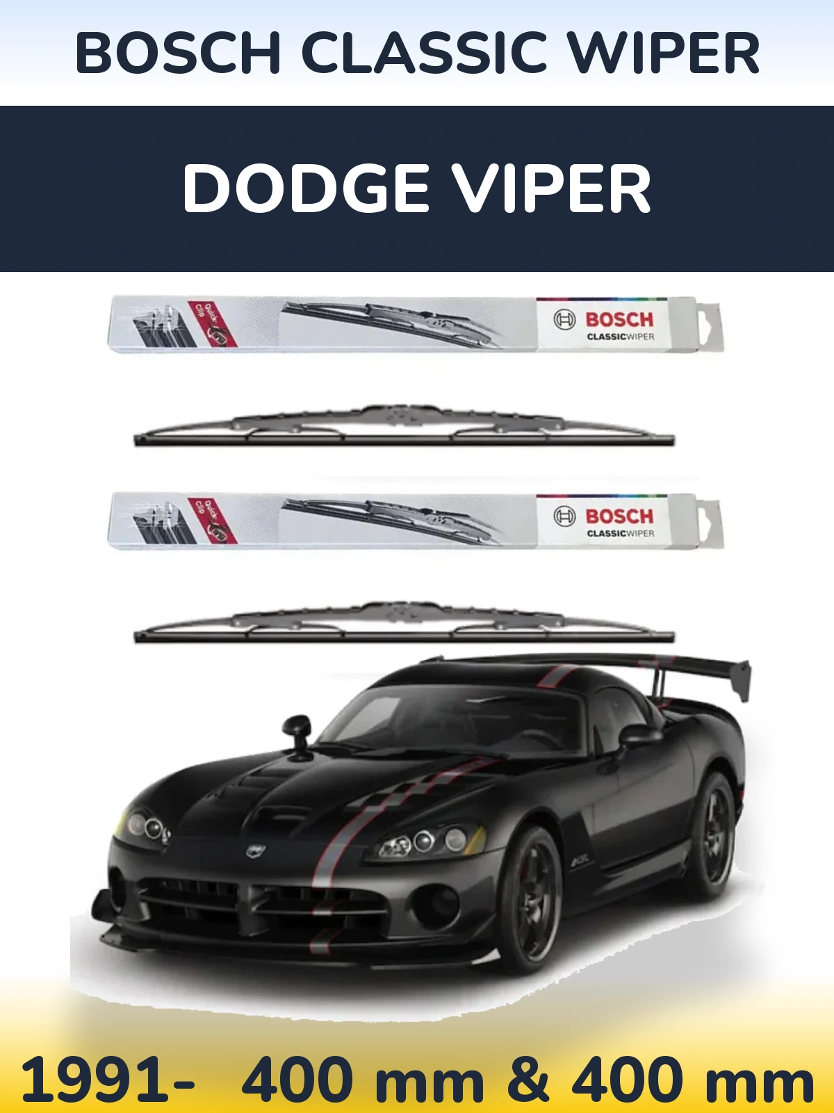 Sada předních stěračů BOSCH Classic Wiper 400 a 400 mm pro Dodge Viper 1991-2026