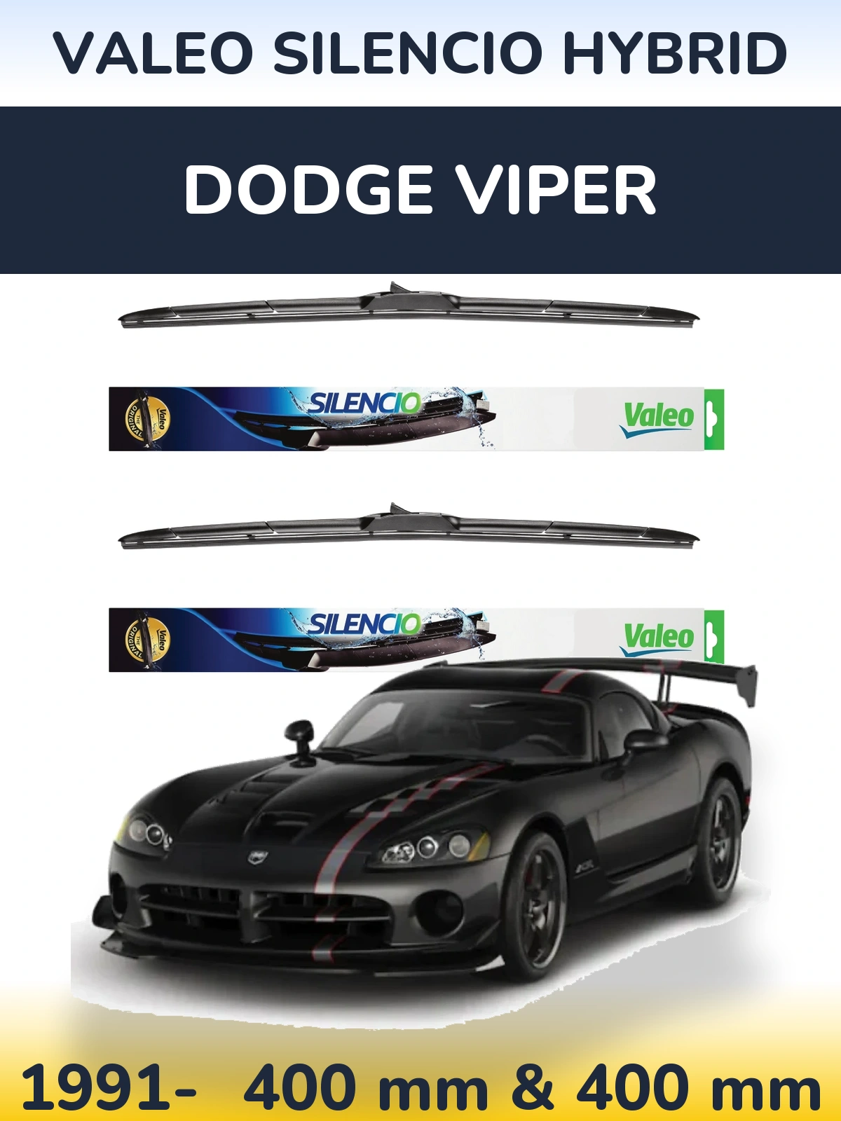 Sada předních stěračů Valeo Silencio Hybrid 400 a 400 mm pro Dodge Viper 1991-2026