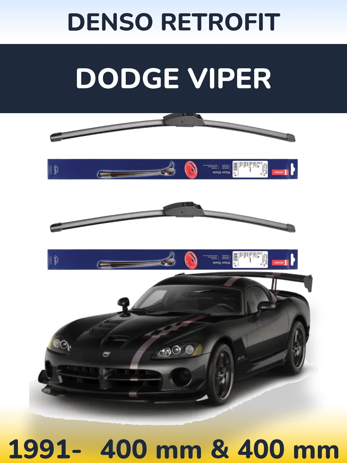 Sada předních stěračů Denso Retrofit 400 a 400 mm pro Dodge Viper 1991-2026