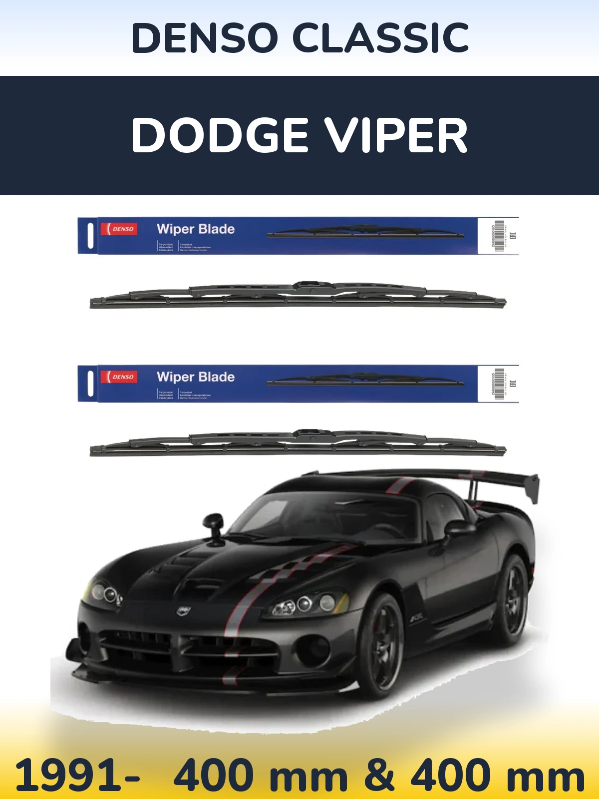 Sada předních stěračů Denso Classic 400 a 400 mm pro Dodge Viper 1991-2026