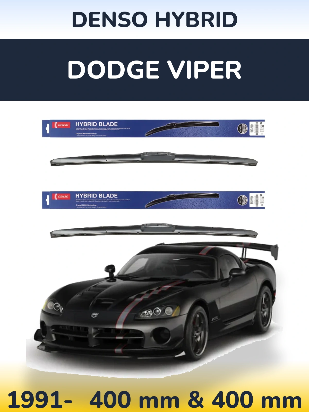 Sada předních stěračů Denso Hybrid 400 a 400 mm pro Dodge Viper 1991-2026