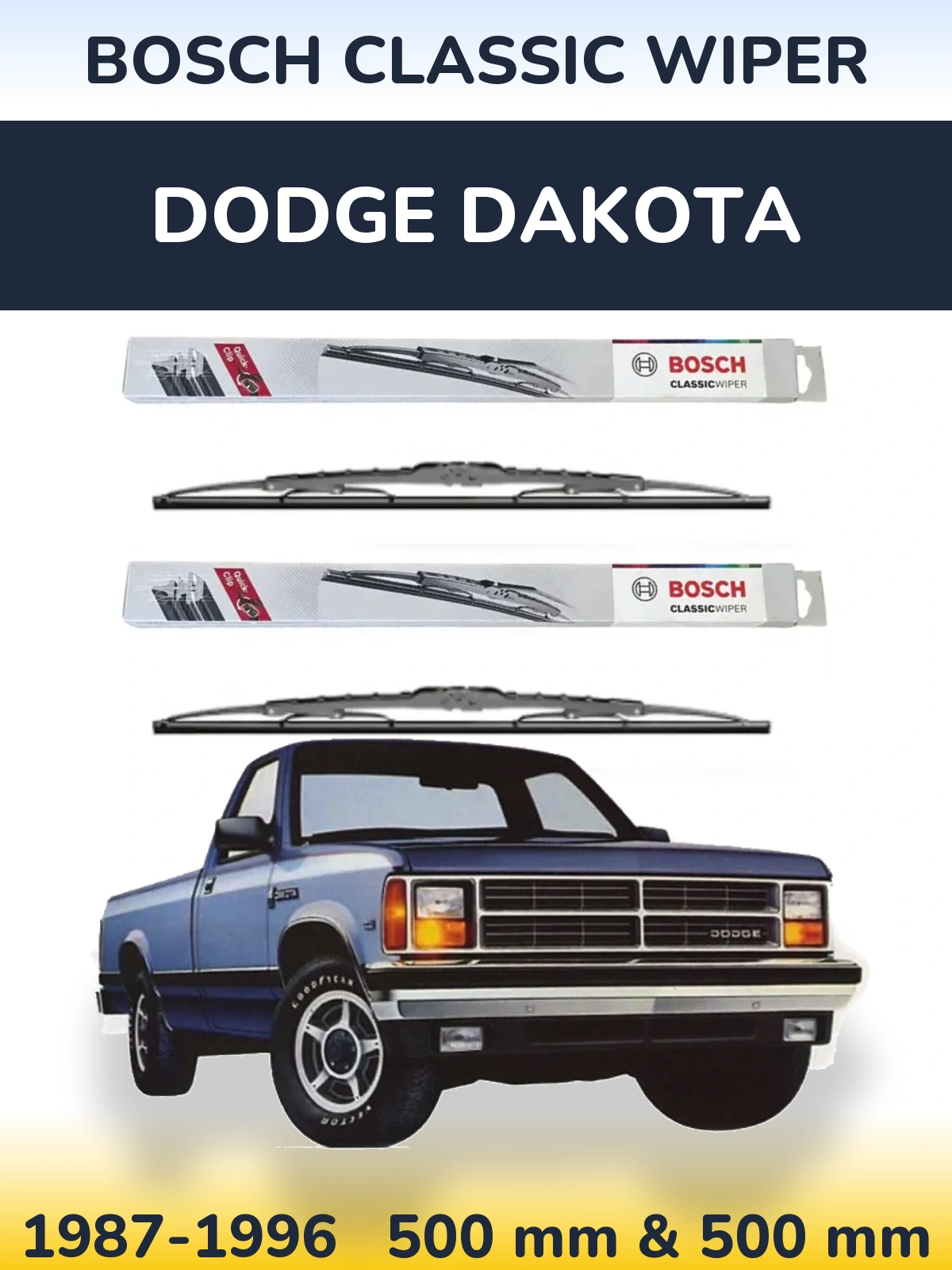 Sada předních stěračů BOSCH Classic Wiper 500 a 500 mm pro Dodge Dakota 1987-1996