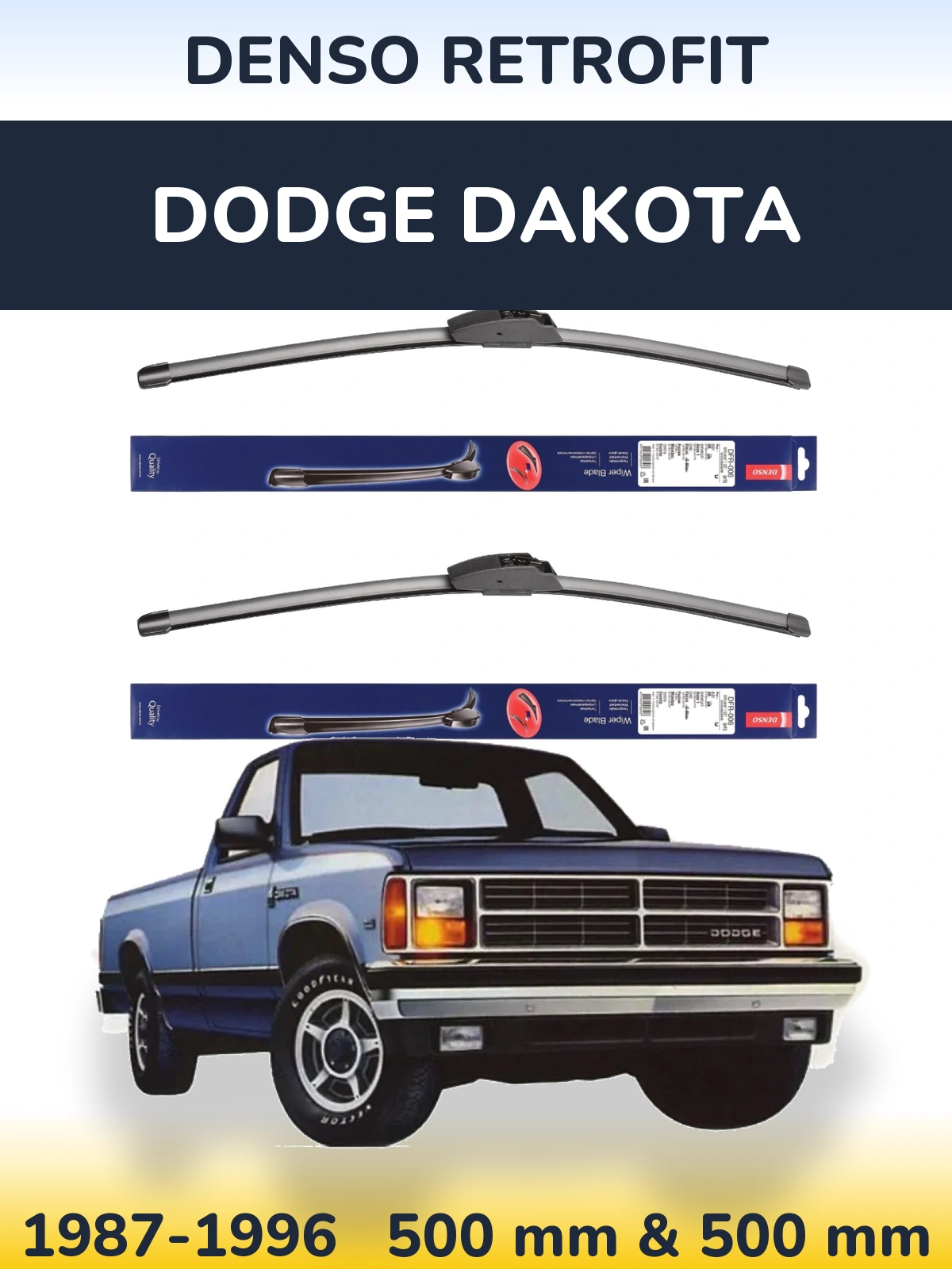 Sada předních stěračů Denso Retrofit 500 a 500 mm pro Dodge Dakota 1987-1996