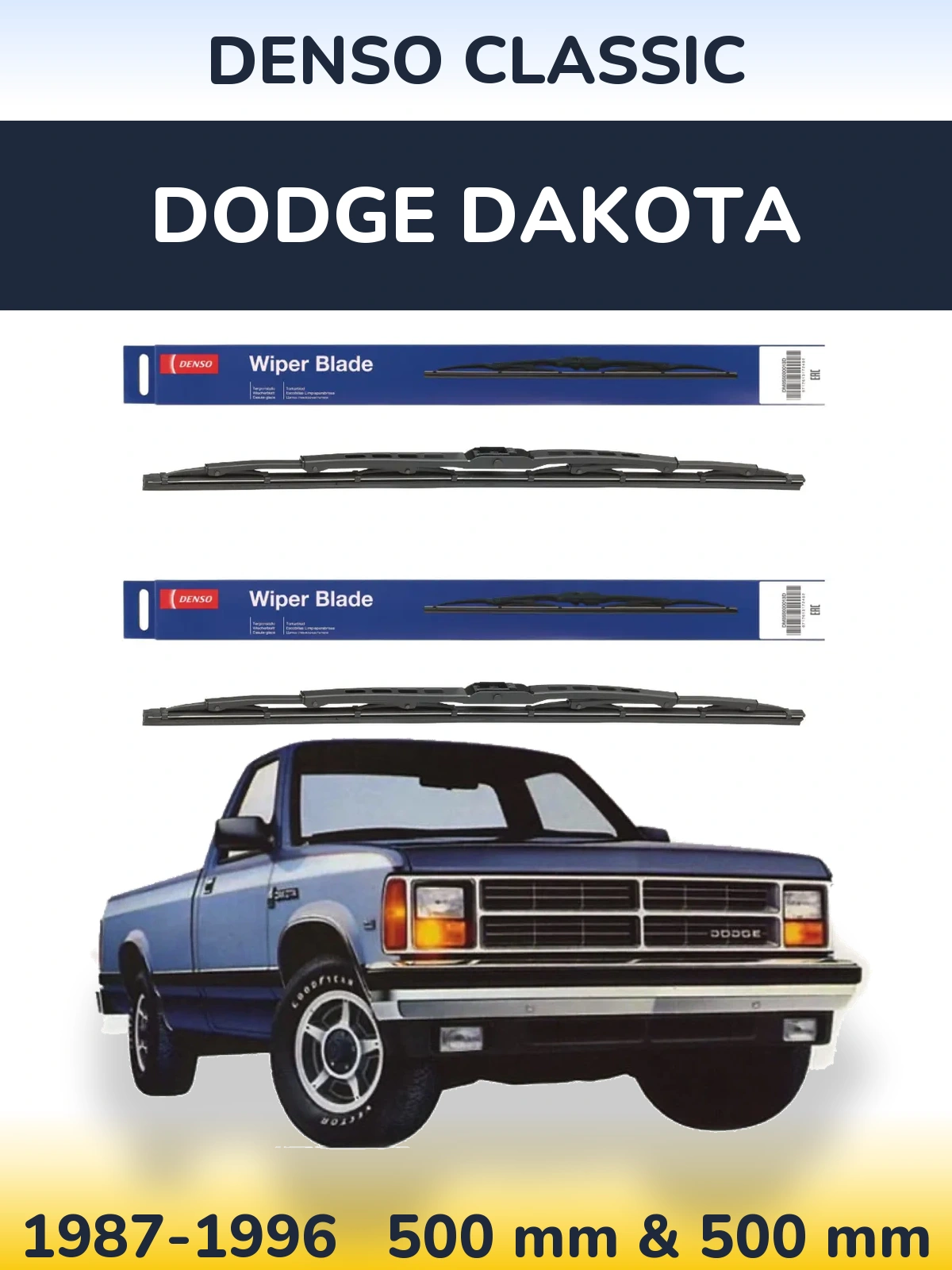 Sada předních stěračů Denso Classic 500 a 500 mm pro Dodge Dakota 1987-1996