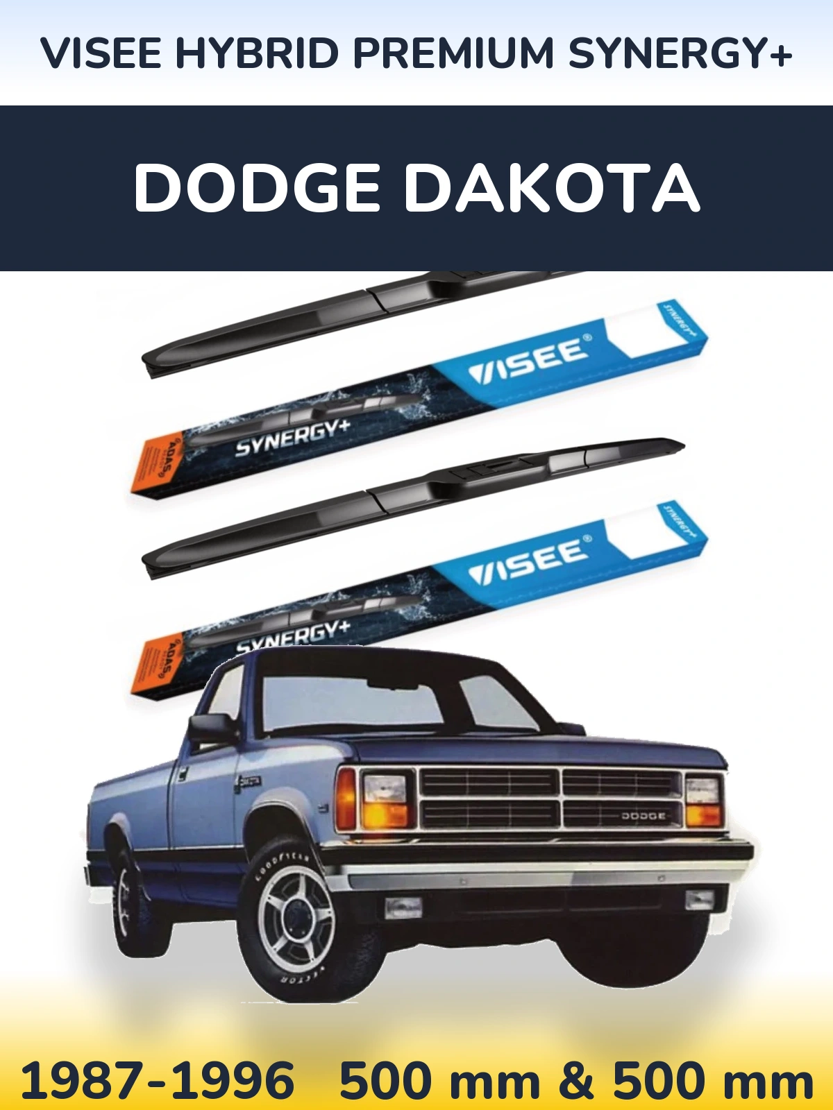 Sada předních stěračů VISEE HYBRID PREMIUM SYNERGY+ 500 a 500 mm pro Dodge Dakota 1987-1996