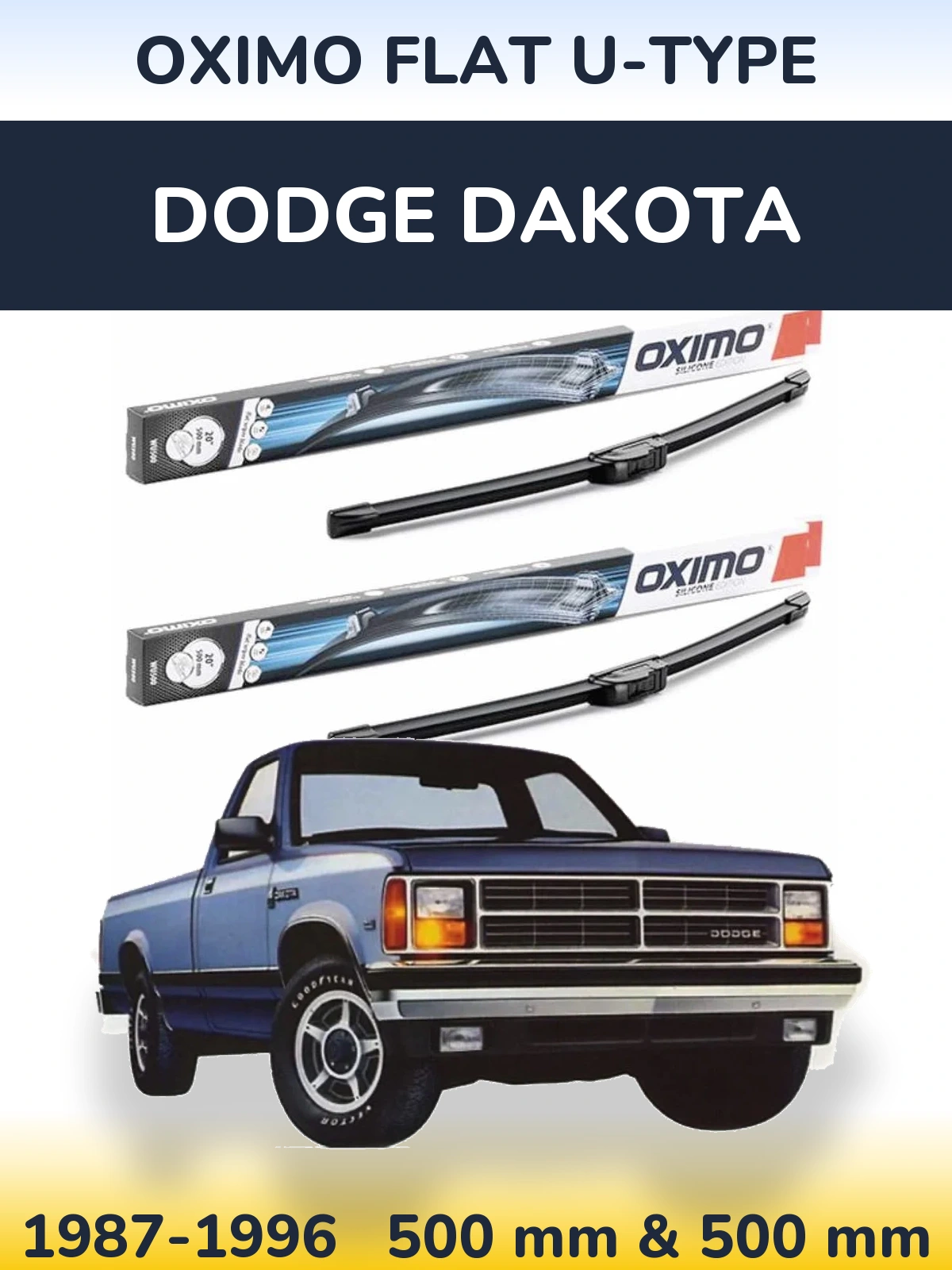 Sada předních stěračů Oximo Flat U-type 500 a 500 mm pro Dodge Dakota 1987-1996